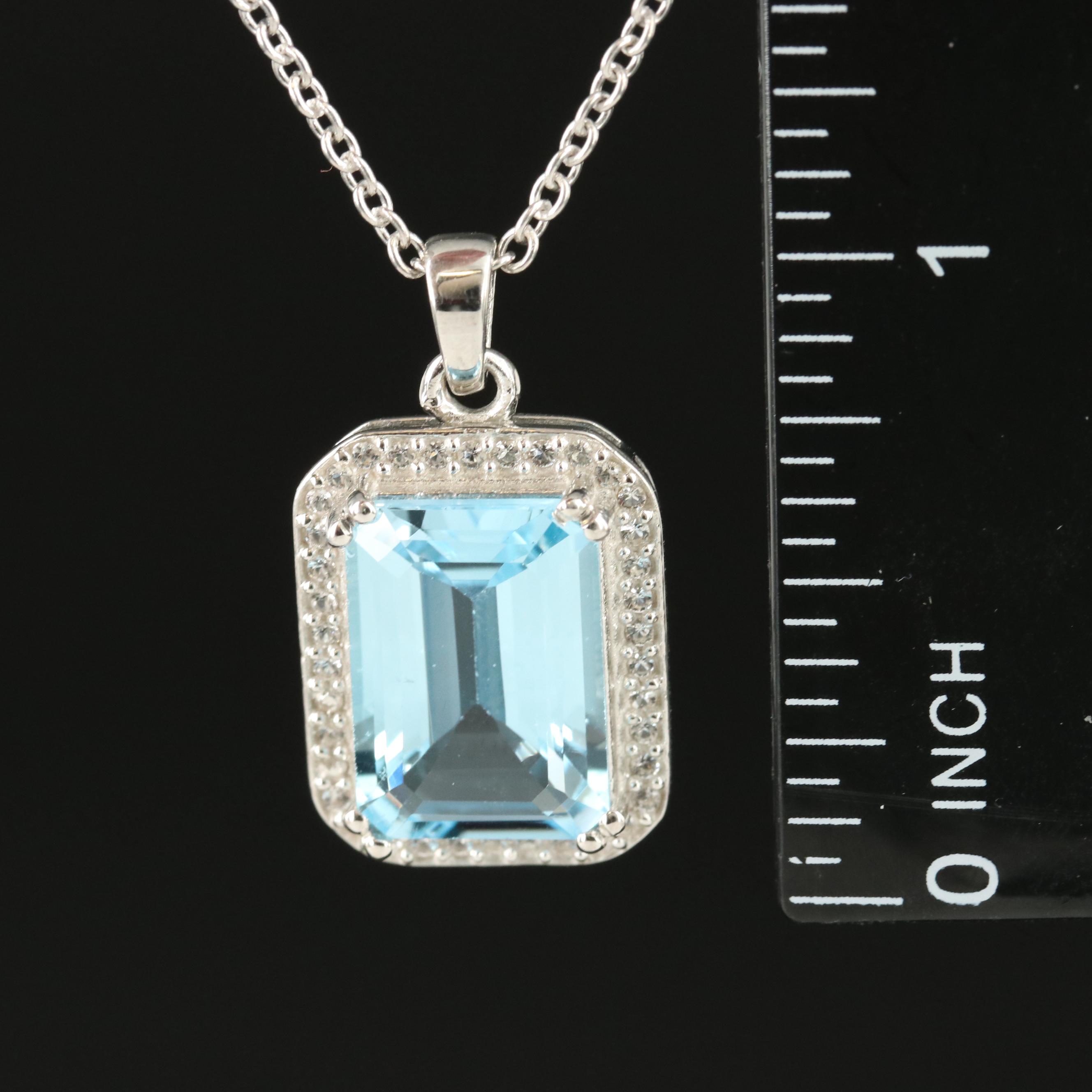 Sterling Sky Blue Topaz and White Topaz Pendant Necklace