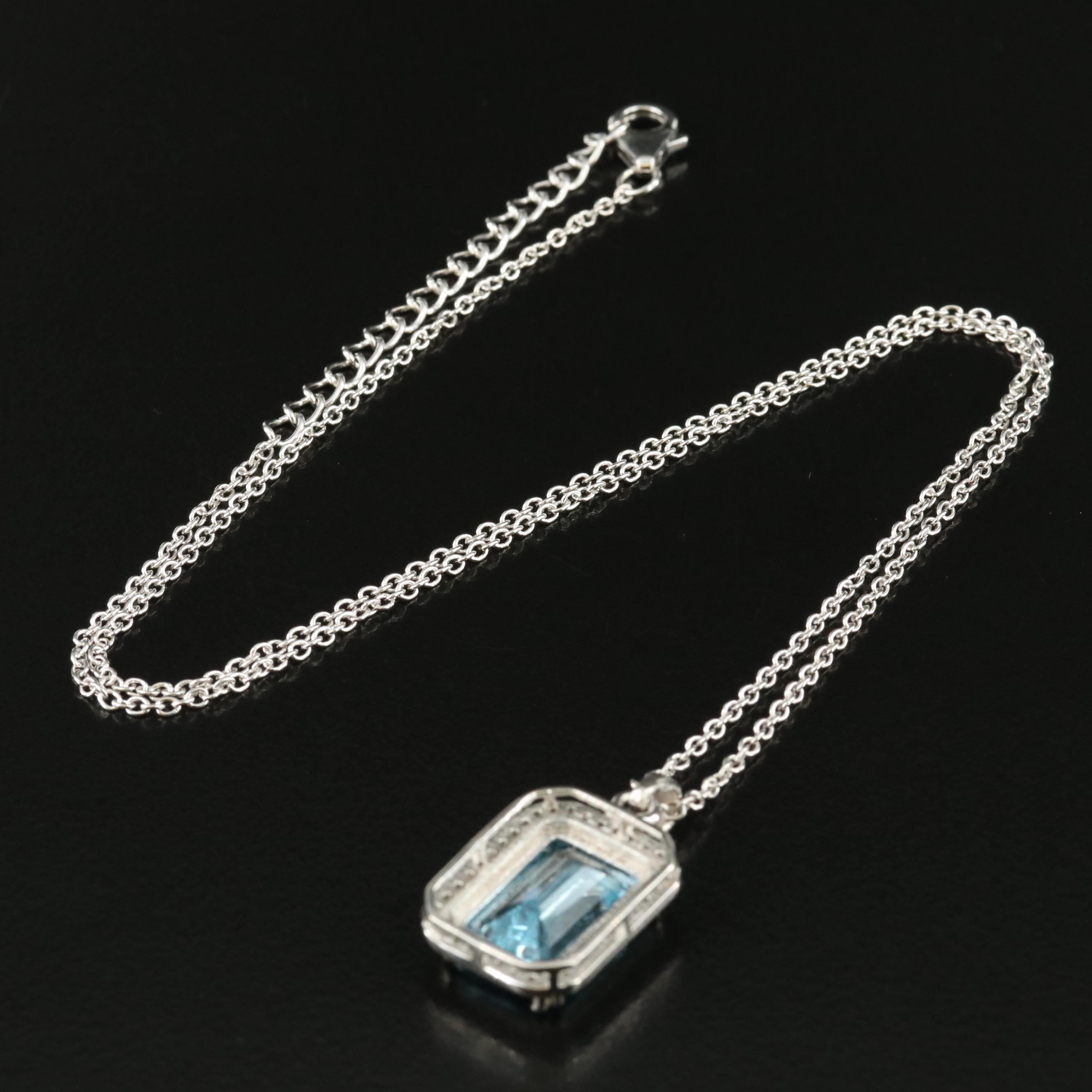 Sterling Sky Blue Topaz and White Topaz Pendant Necklace