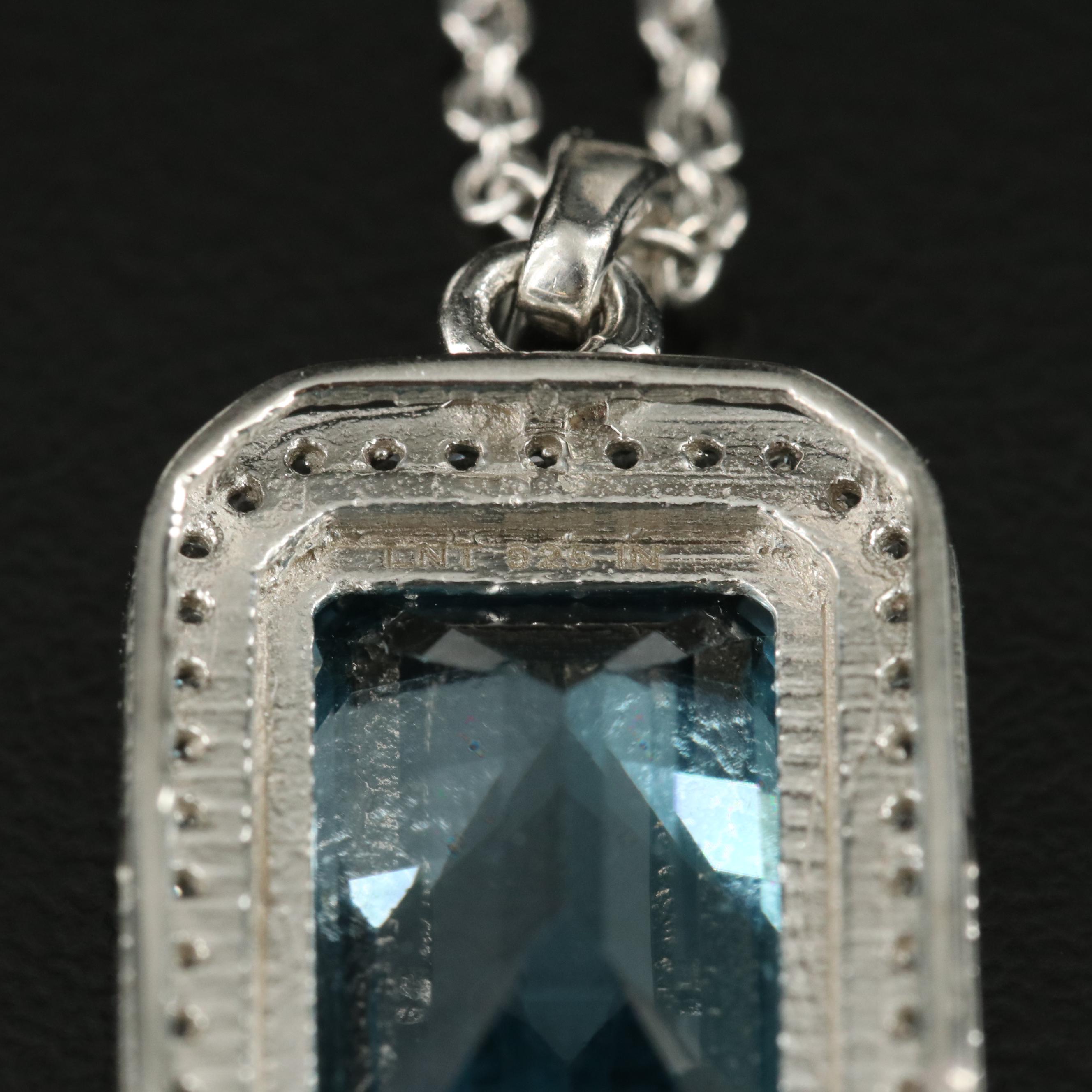 Sterling Sky Blue Topaz and White Topaz Pendant Necklace