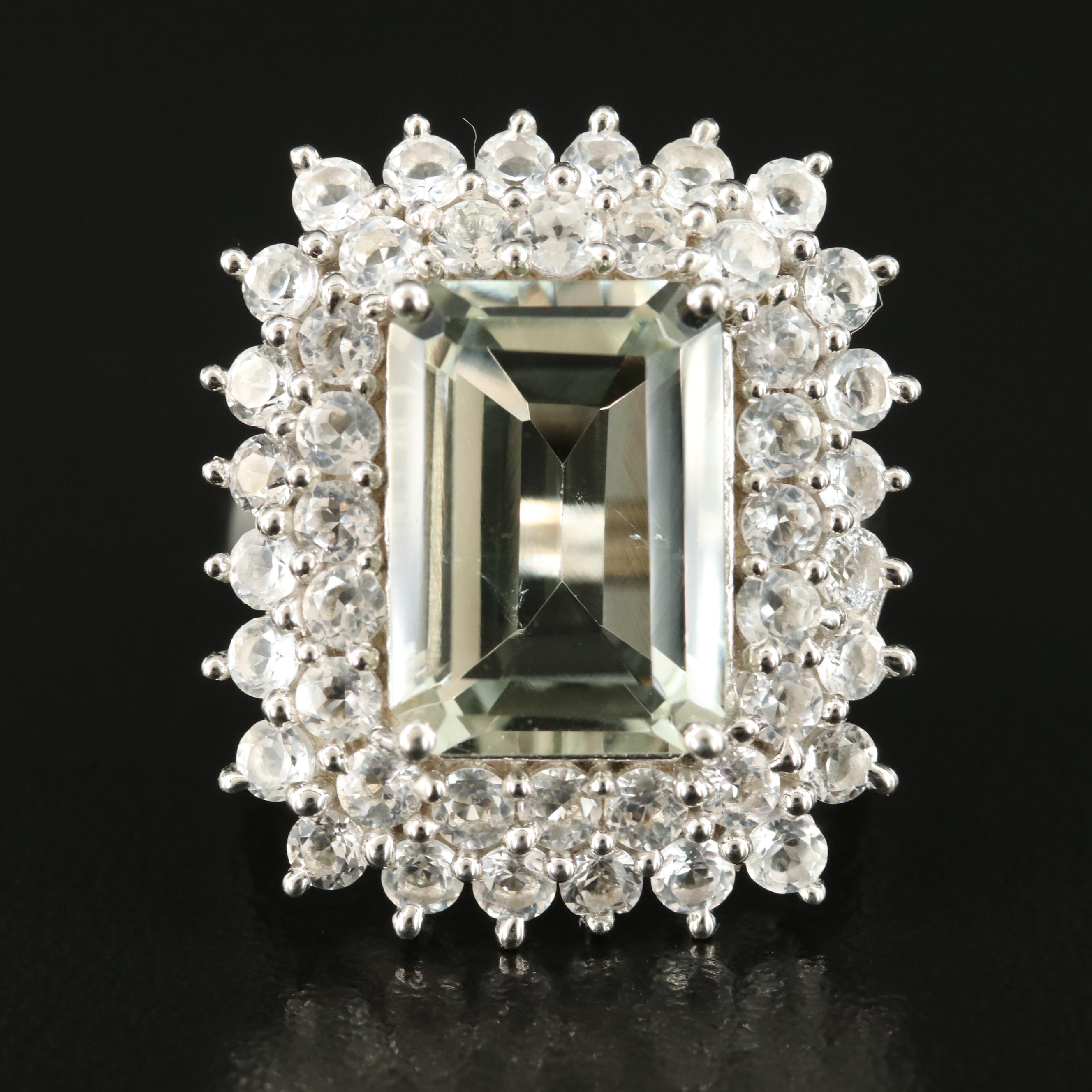 Sterling Prasiolite and White Topaz Ring