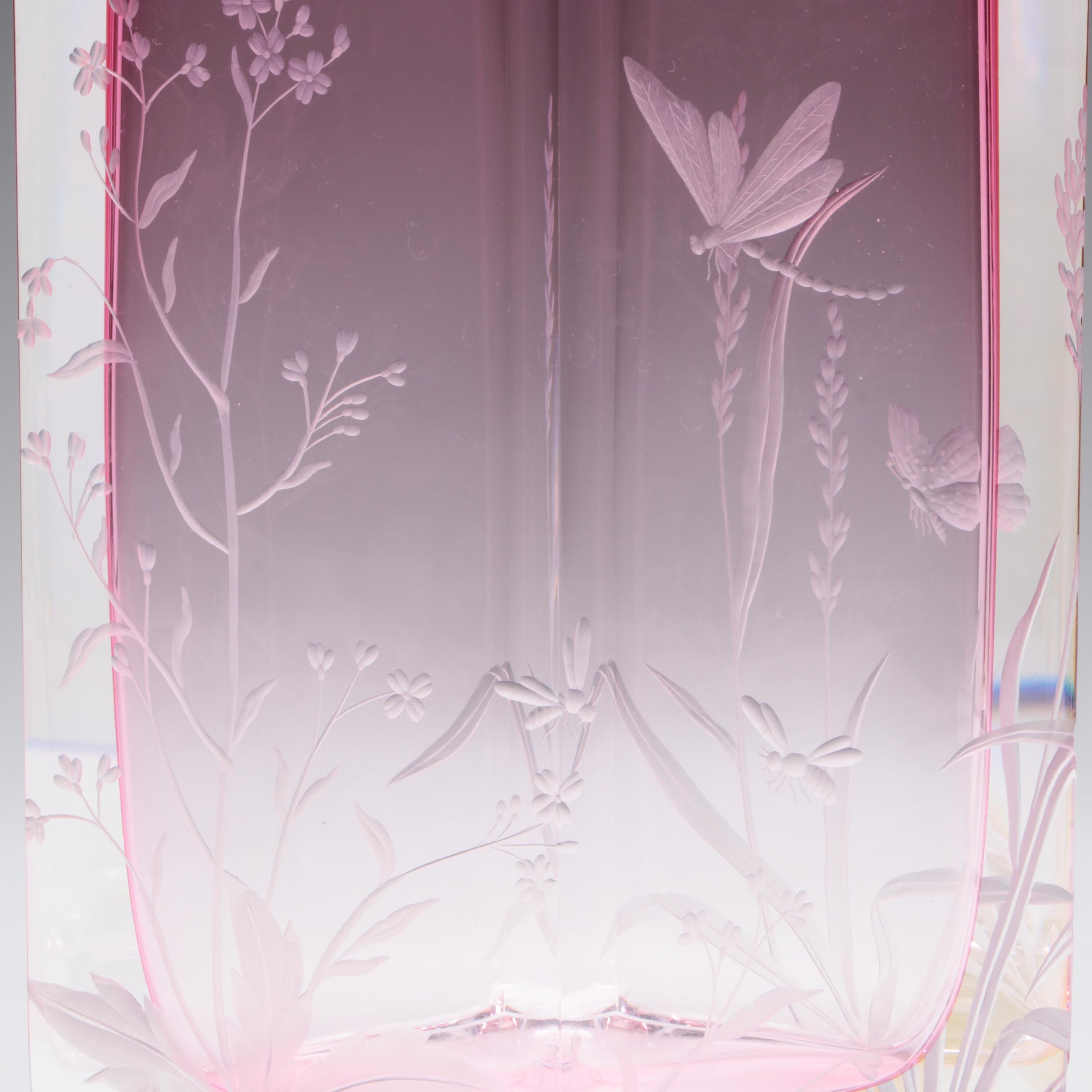 Milada Zvolánková for Moser Cut and Engraved Meadow Motif Rose Crystal Vase