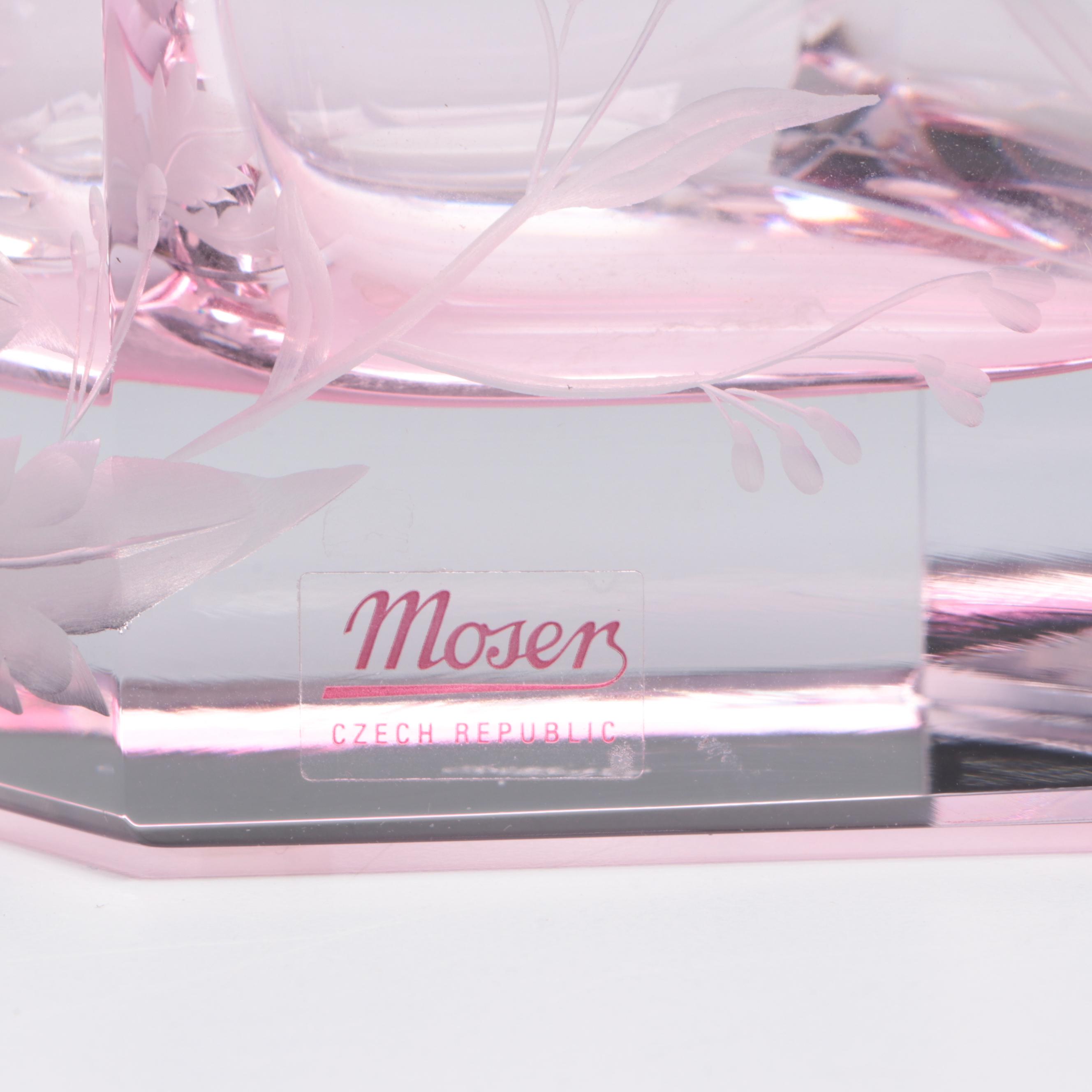 Milada Zvolánková for Moser Cut and Engraved Meadow Motif Rose Crystal Vase