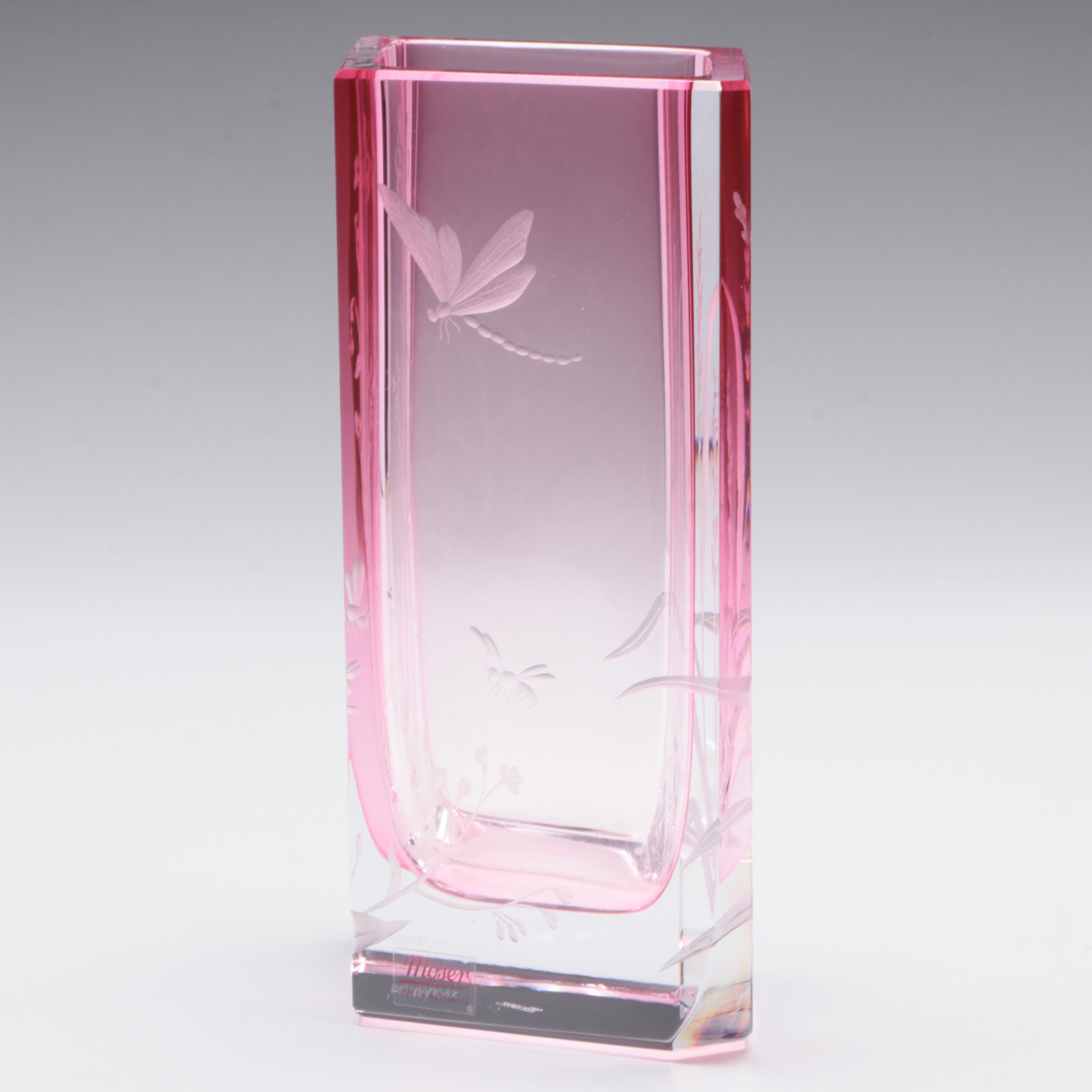 Milada Zvolánková for Moser Cut and Engraved Meadow Motif Rose Crystal Vase