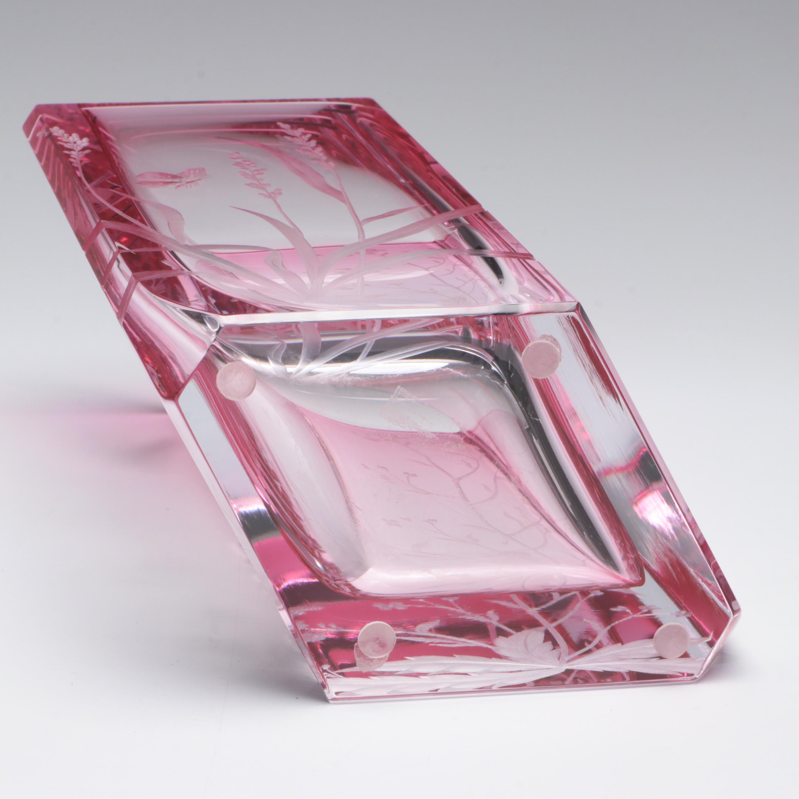 Milada Zvolánková for Moser Cut and Engraved Meadow Motif Rose Crystal Vase