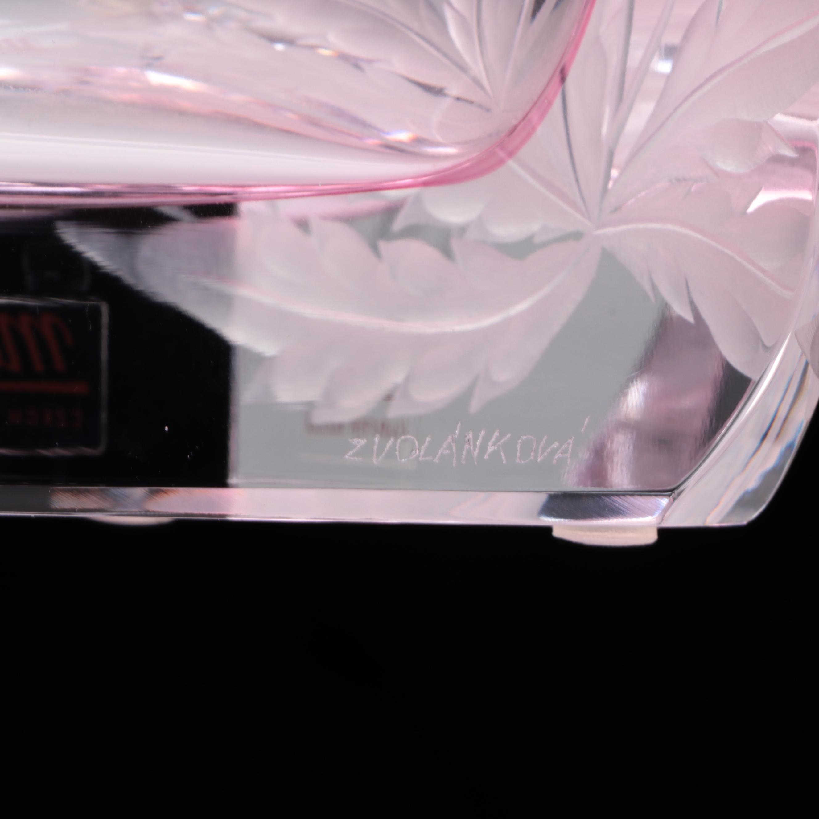 Milada Zvolánková for Moser Cut and Engraved Meadow Motif Rose Crystal Vase