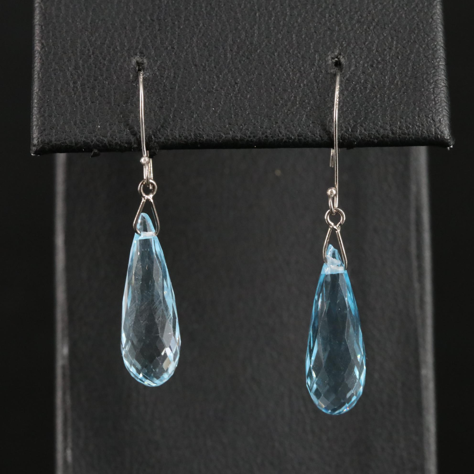 14K Blue Topaz Textured Drop Earrings