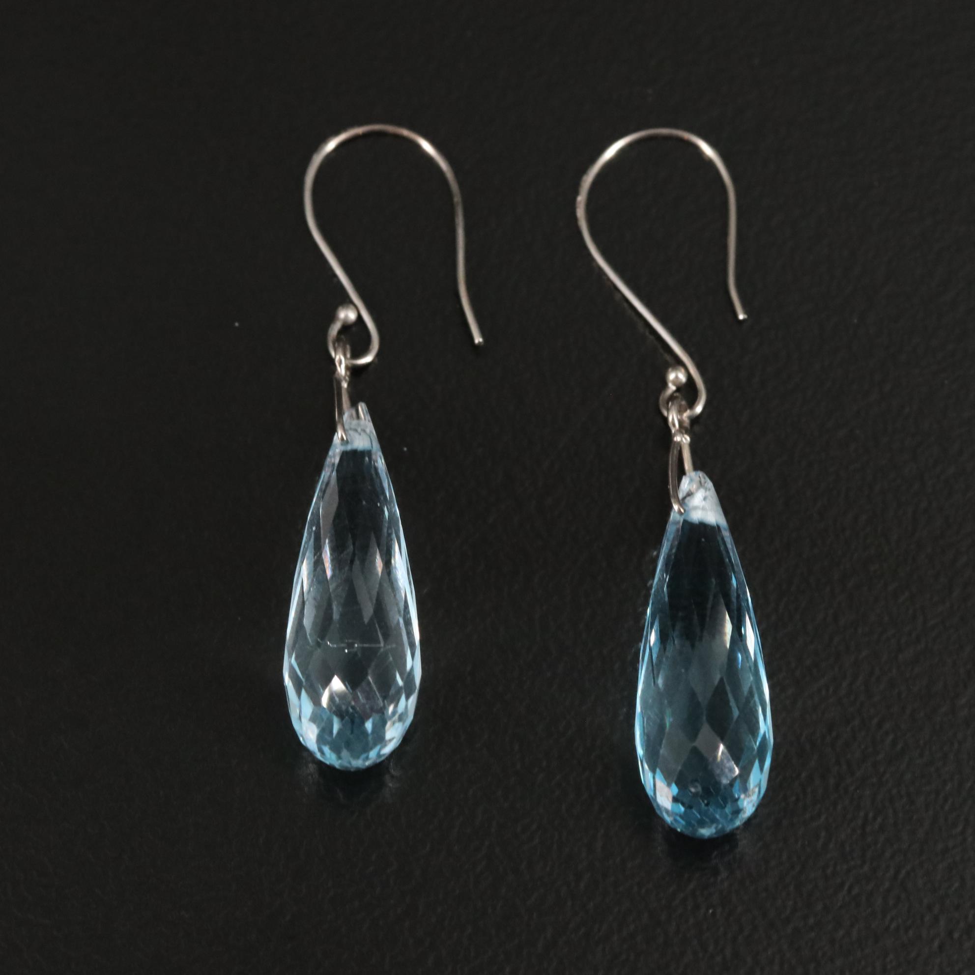 14K Blue Topaz Textured Drop Earrings