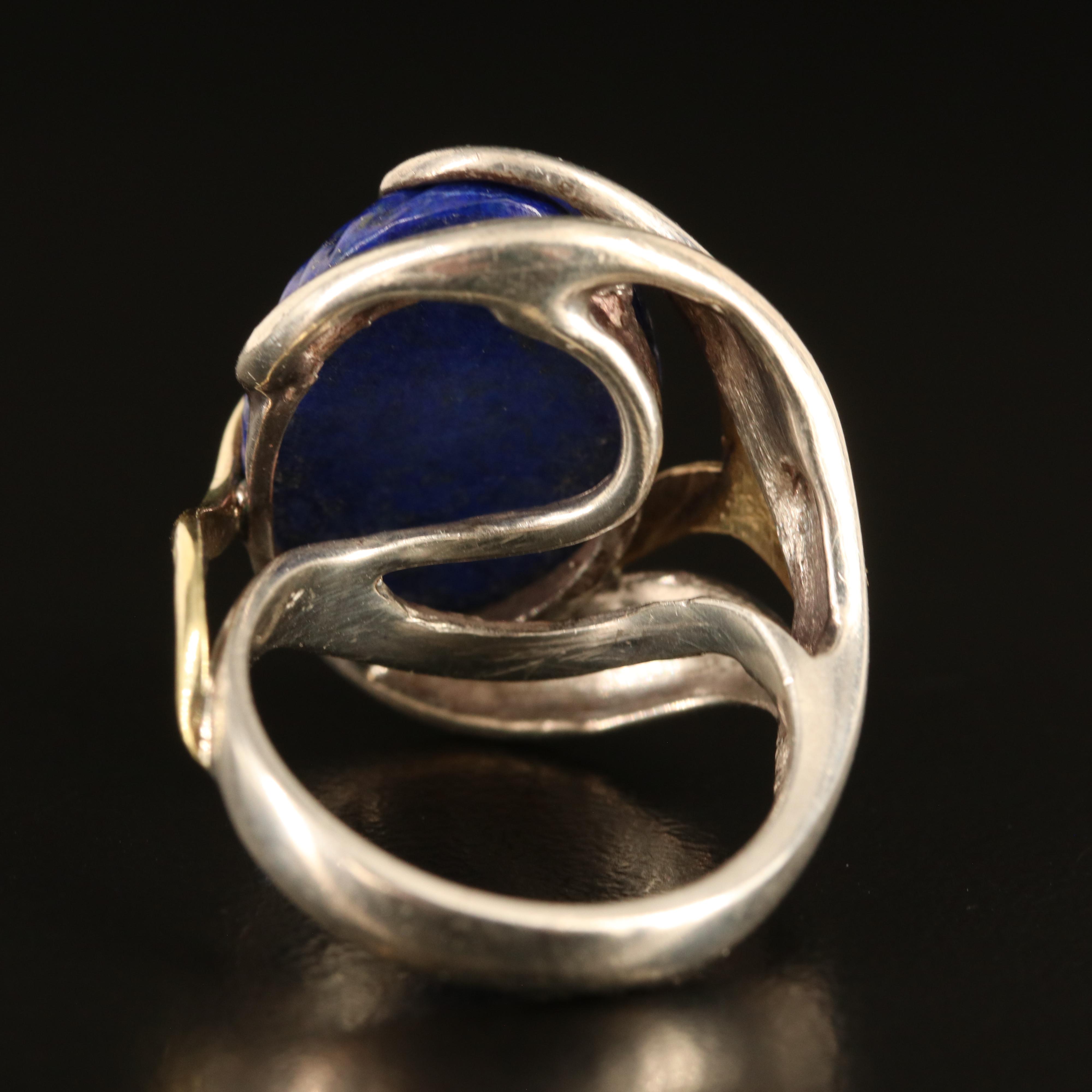 Sterling Fluted Lapis Lazuli Ring with 18K Accent