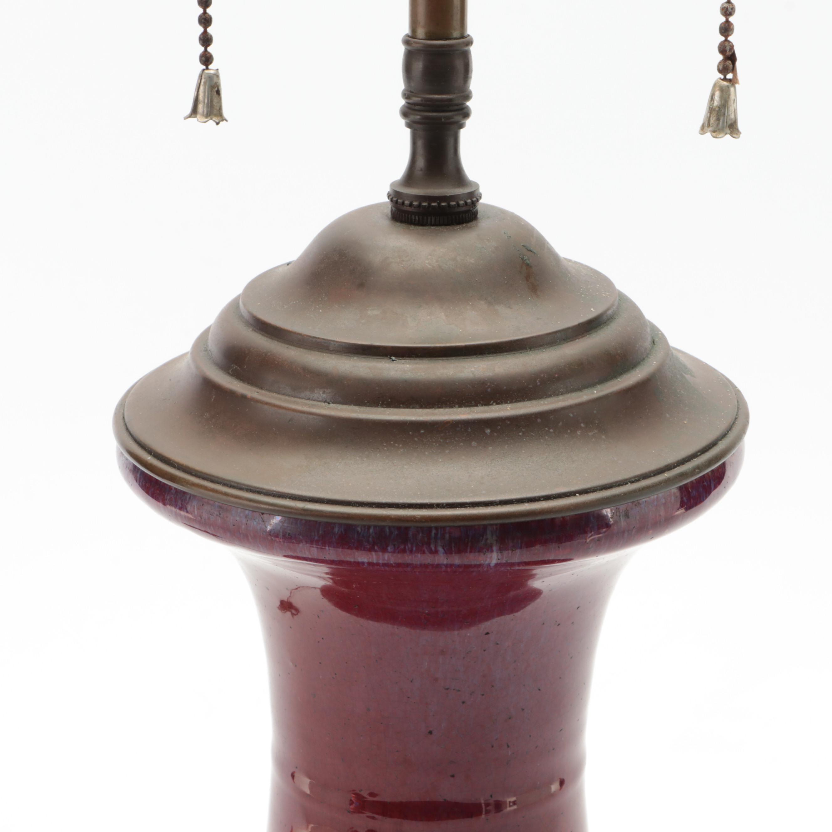 Chinese Flambé Sang de Boeuf Glazed Porcelain Vase Table Lamp