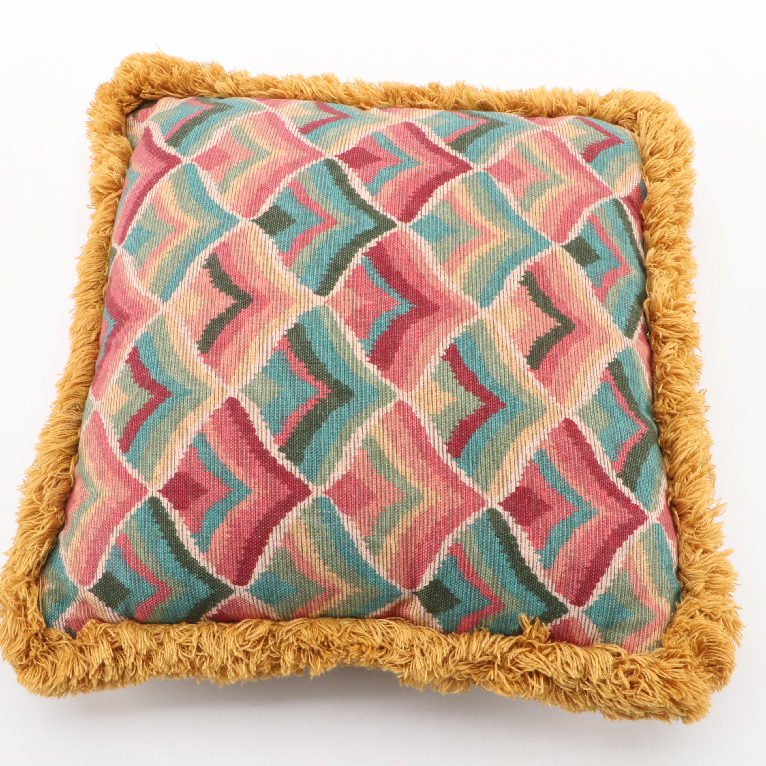 Bargello Print Tapestry Weave Accent Pillows With Brush Fringe