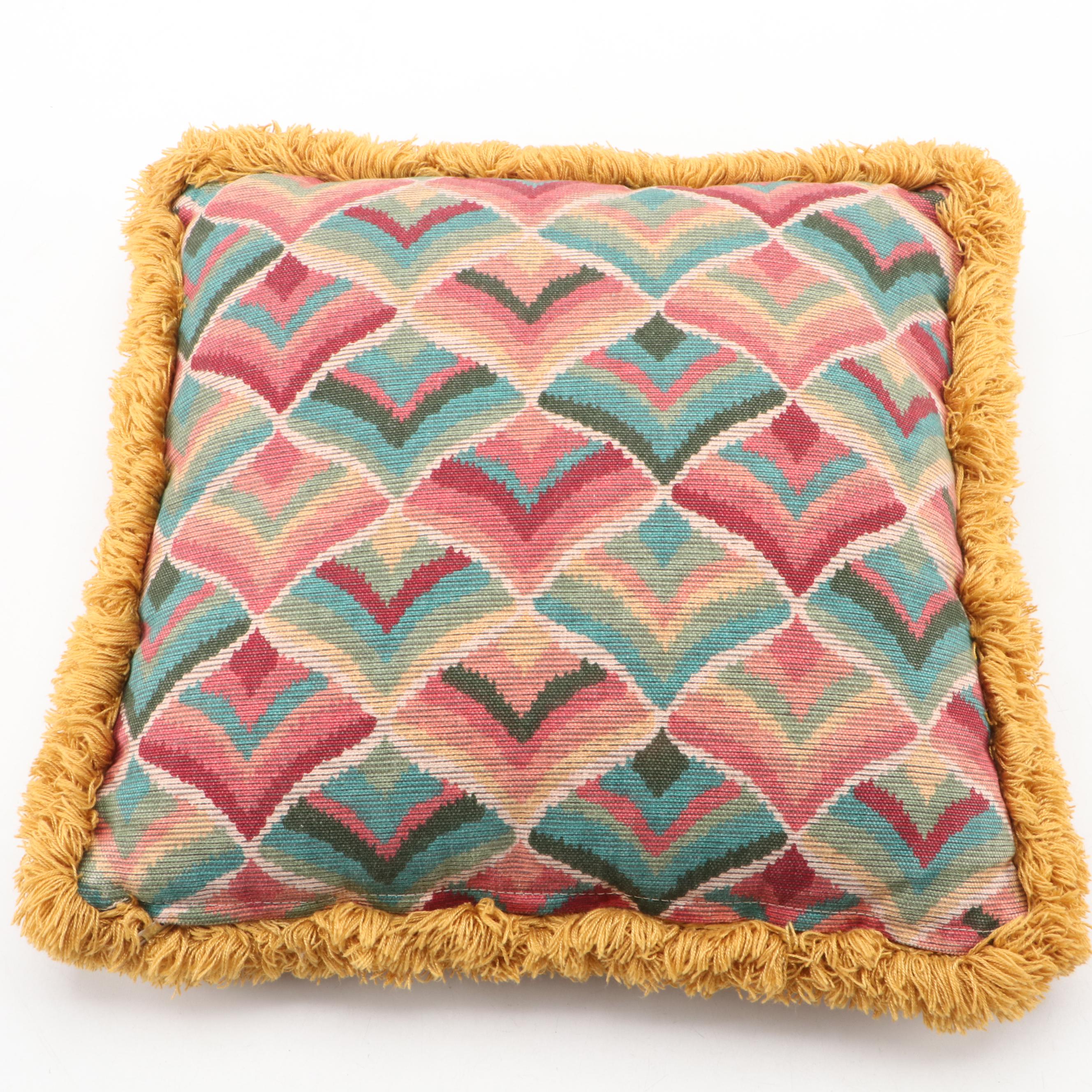 Bargello Print Tapestry Weave Accent Pillows With Brush Fringe