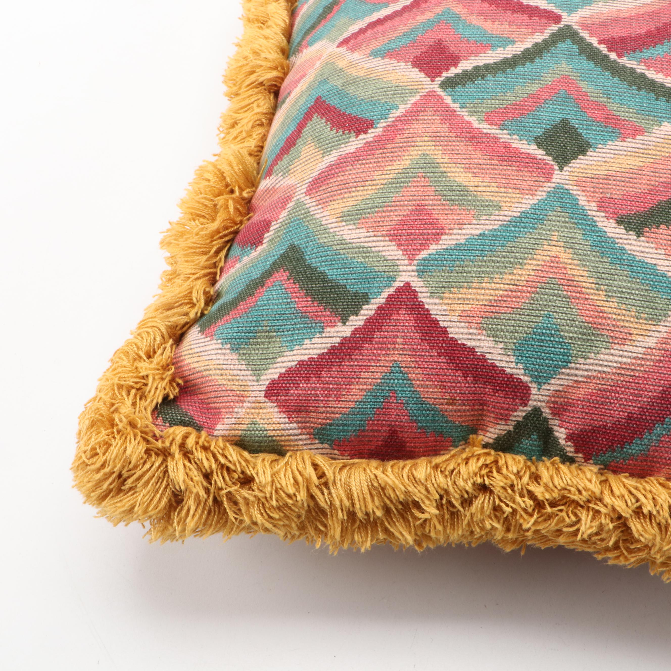 Bargello Print Tapestry Weave Accent Pillows With Brush Fringe