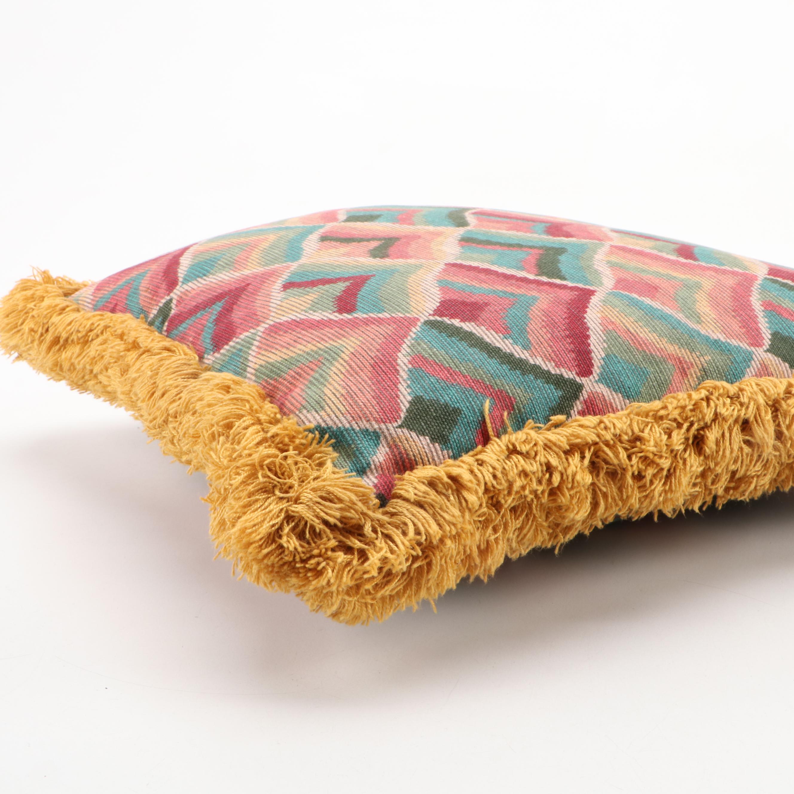 Bargello Print Tapestry Weave Accent Pillows With Brush Fringe