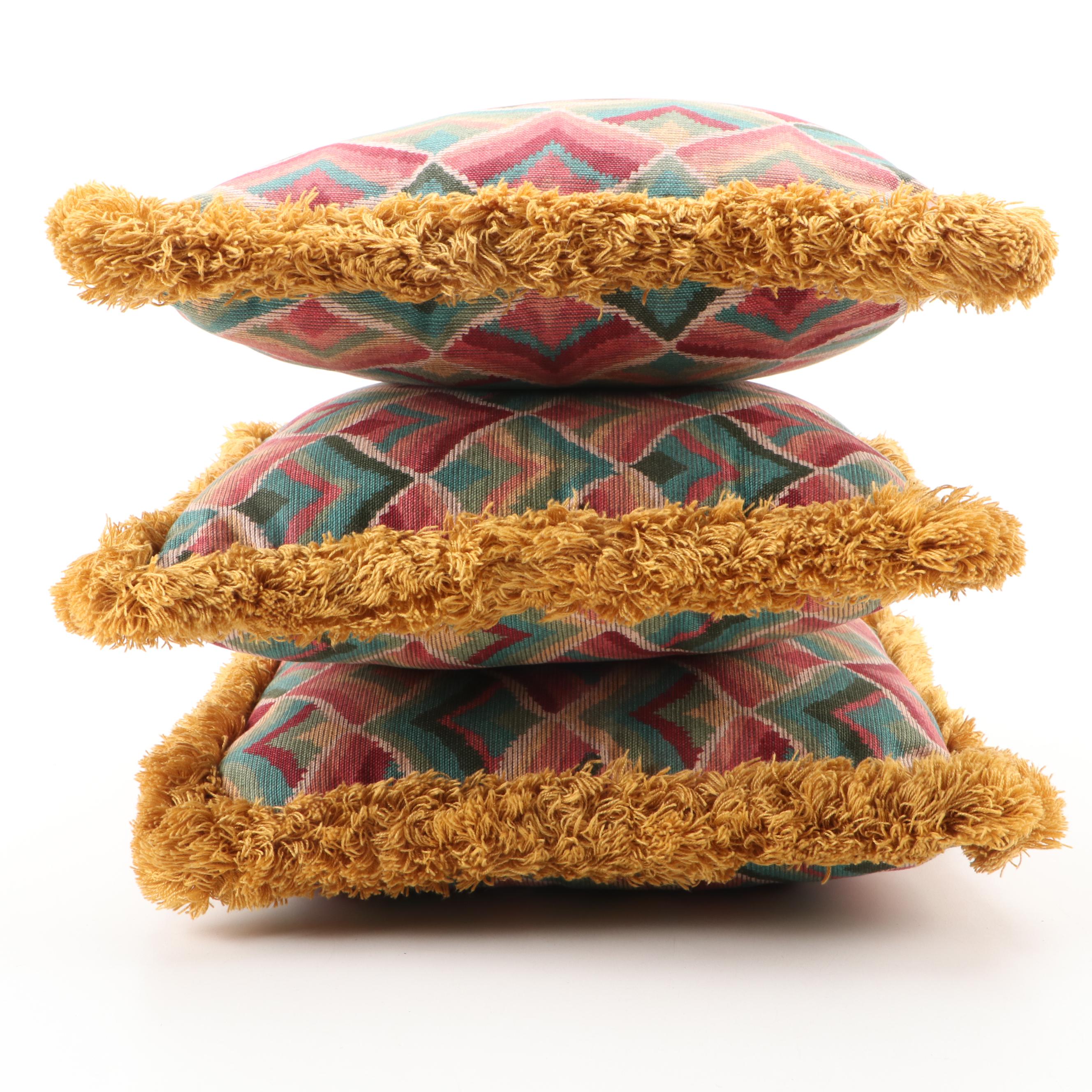 Bargello Print Tapestry Weave Accent Pillows With Brush Fringe