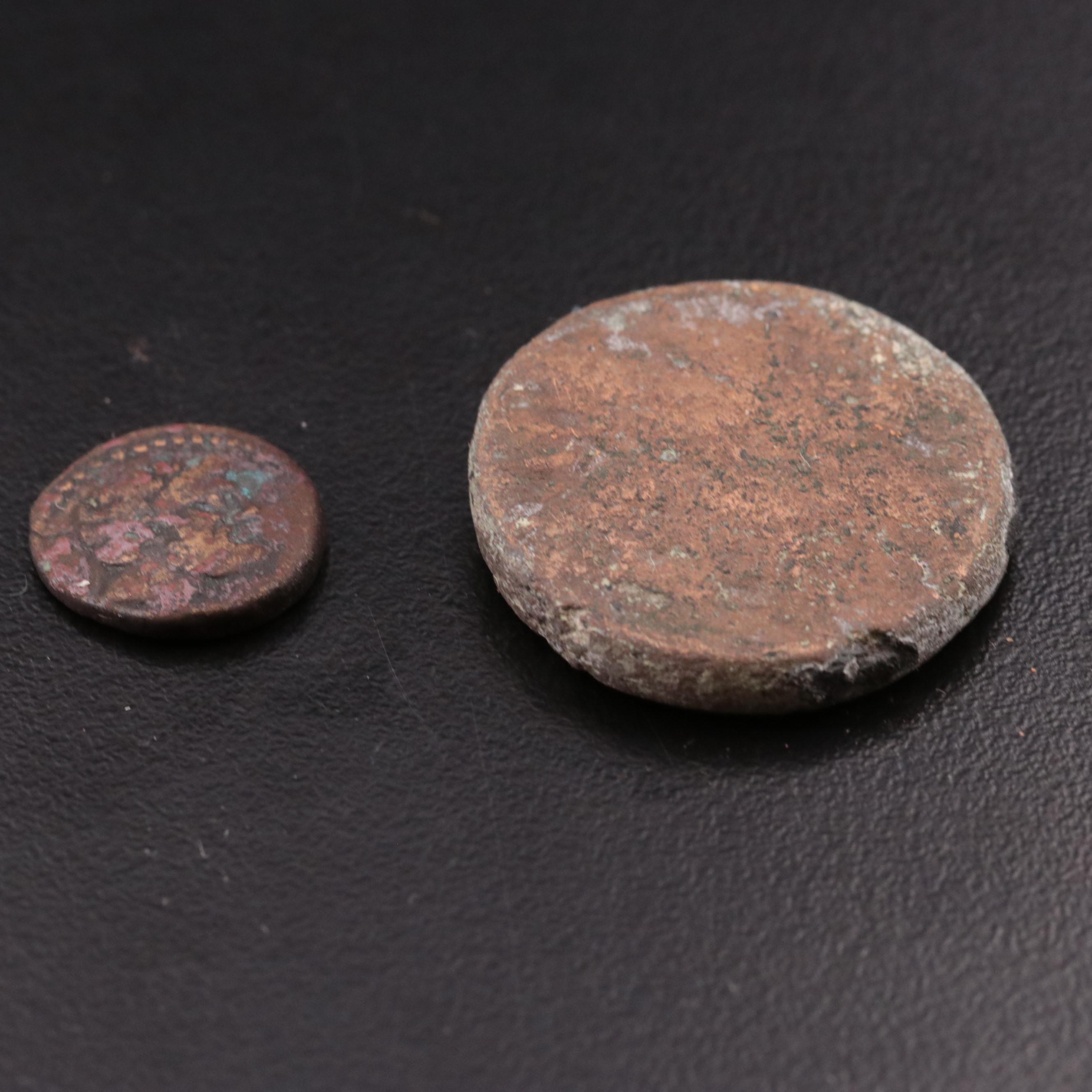 Two Ancient Bronze Coins Including Phoenician Bronze