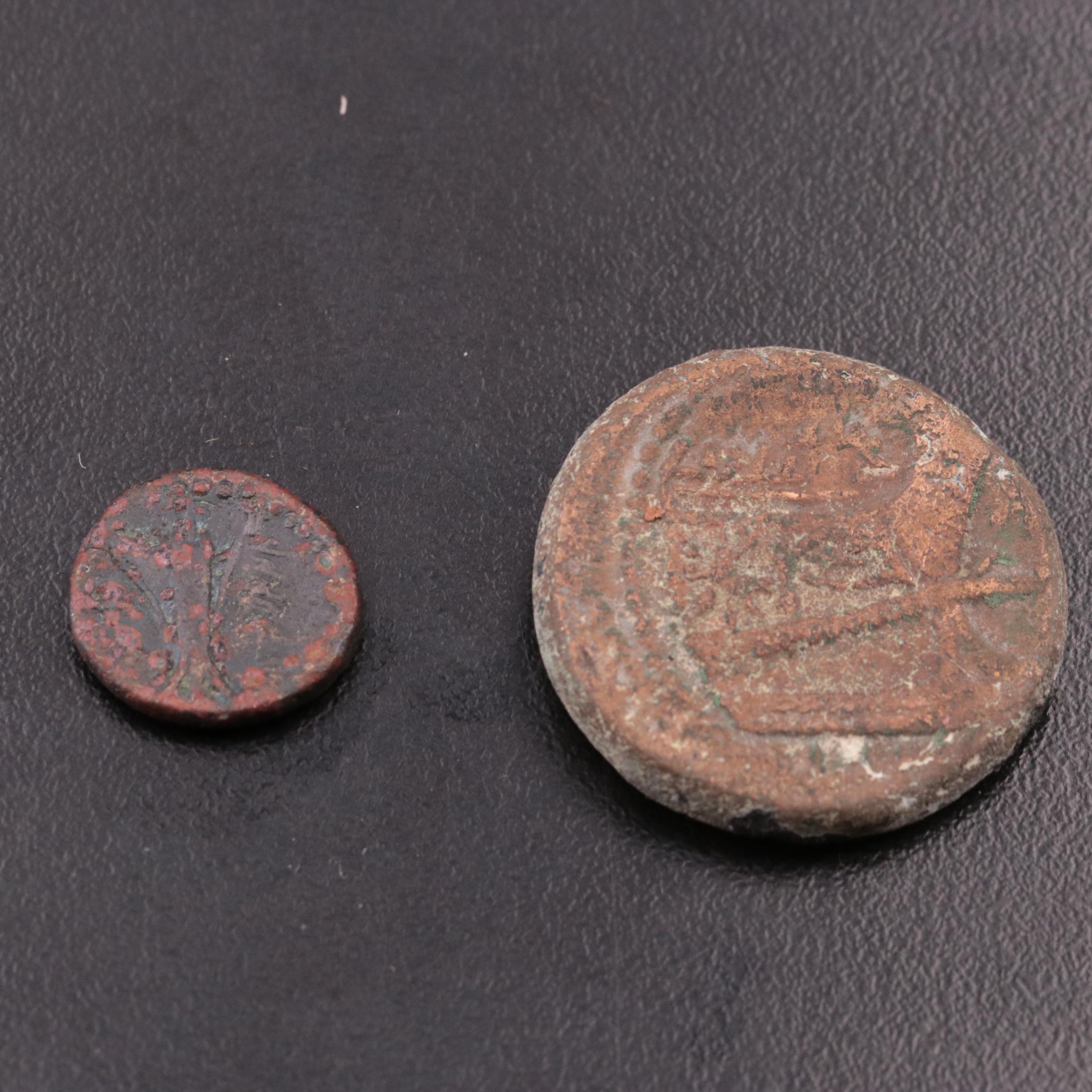 Two Ancient Bronze Coins Including Phoenician Bronze