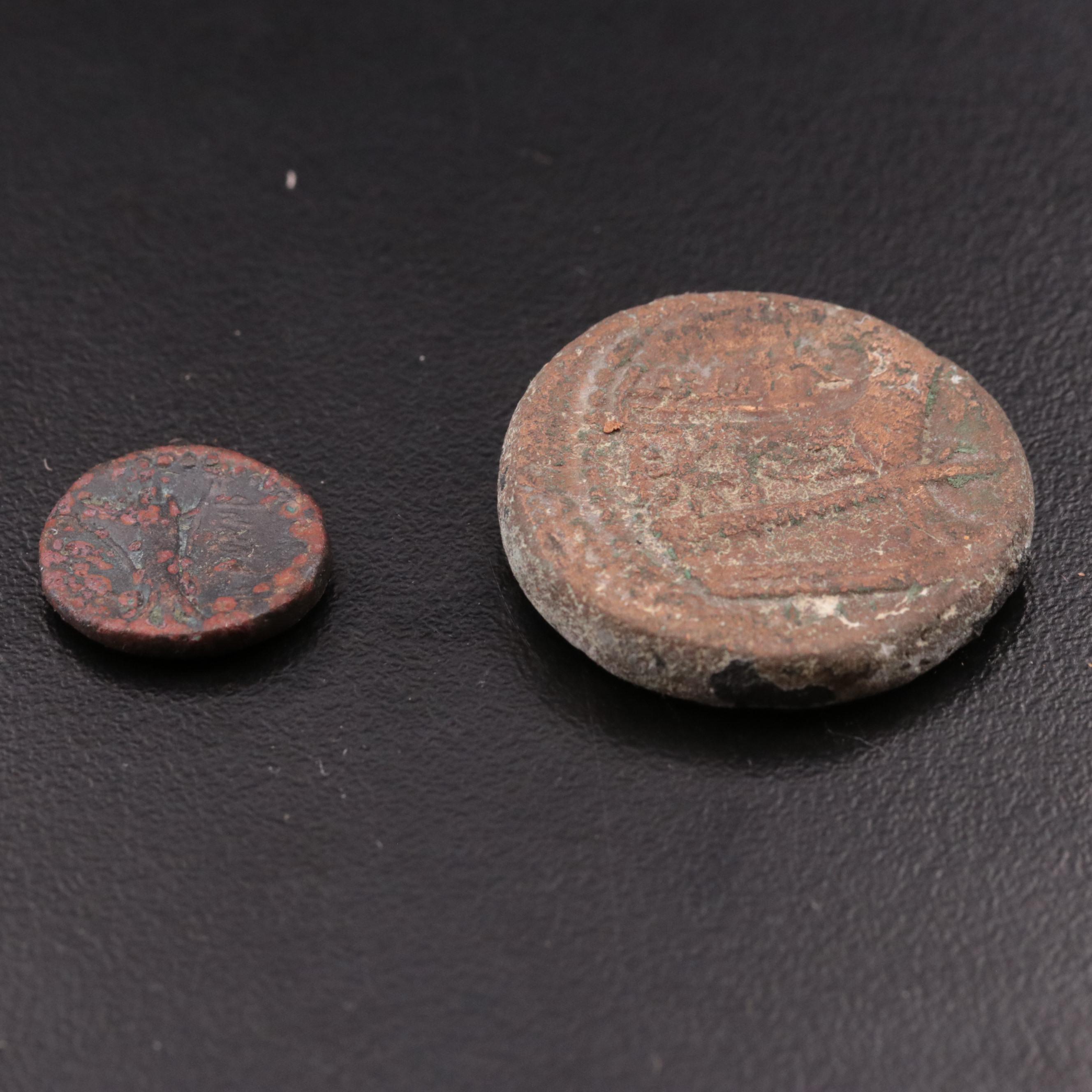 Two Ancient Bronze Coins Including Phoenician Bronze