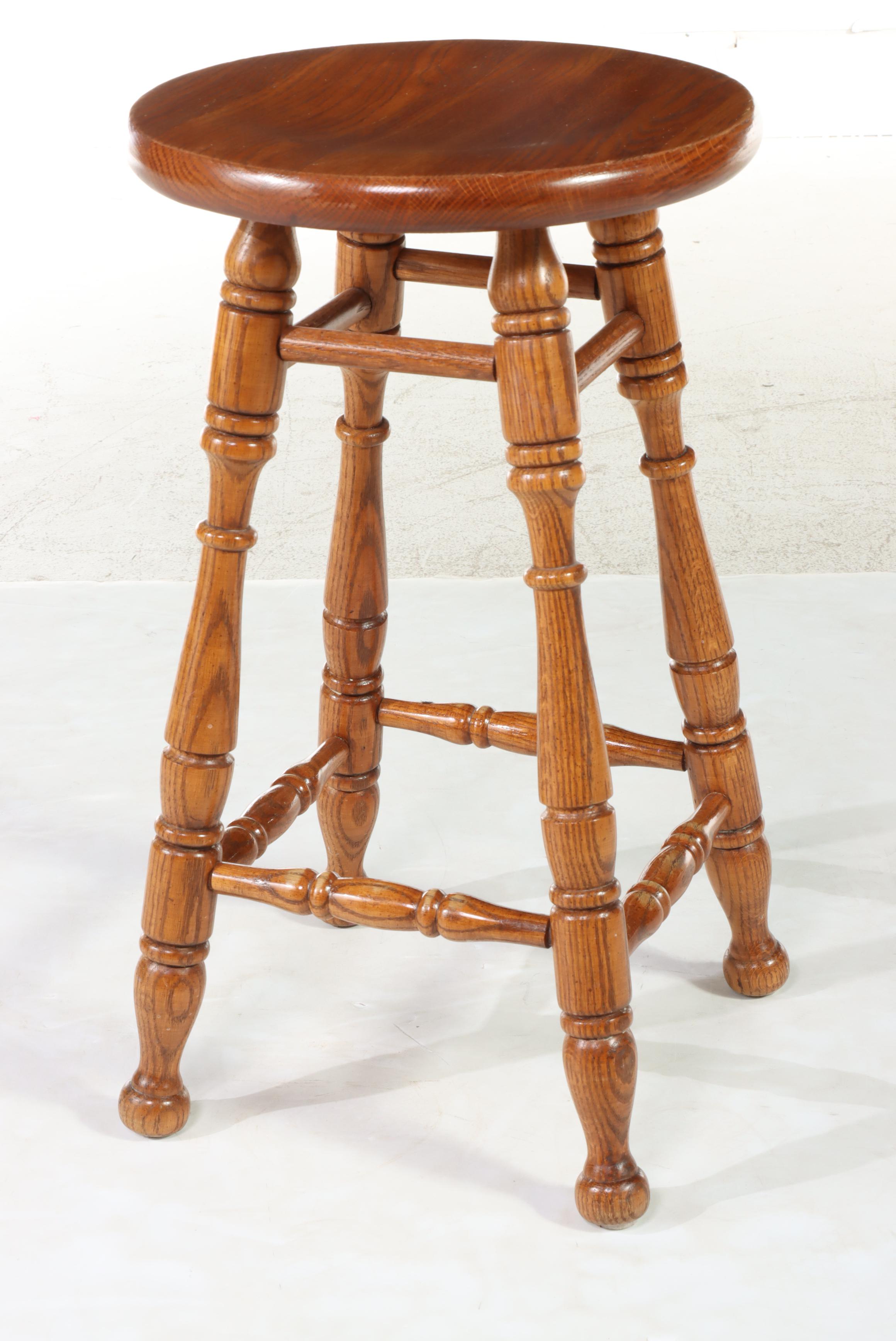 Five Tell City Chair Co. Colonial Style Oak Counter Stools, Late 20th Century