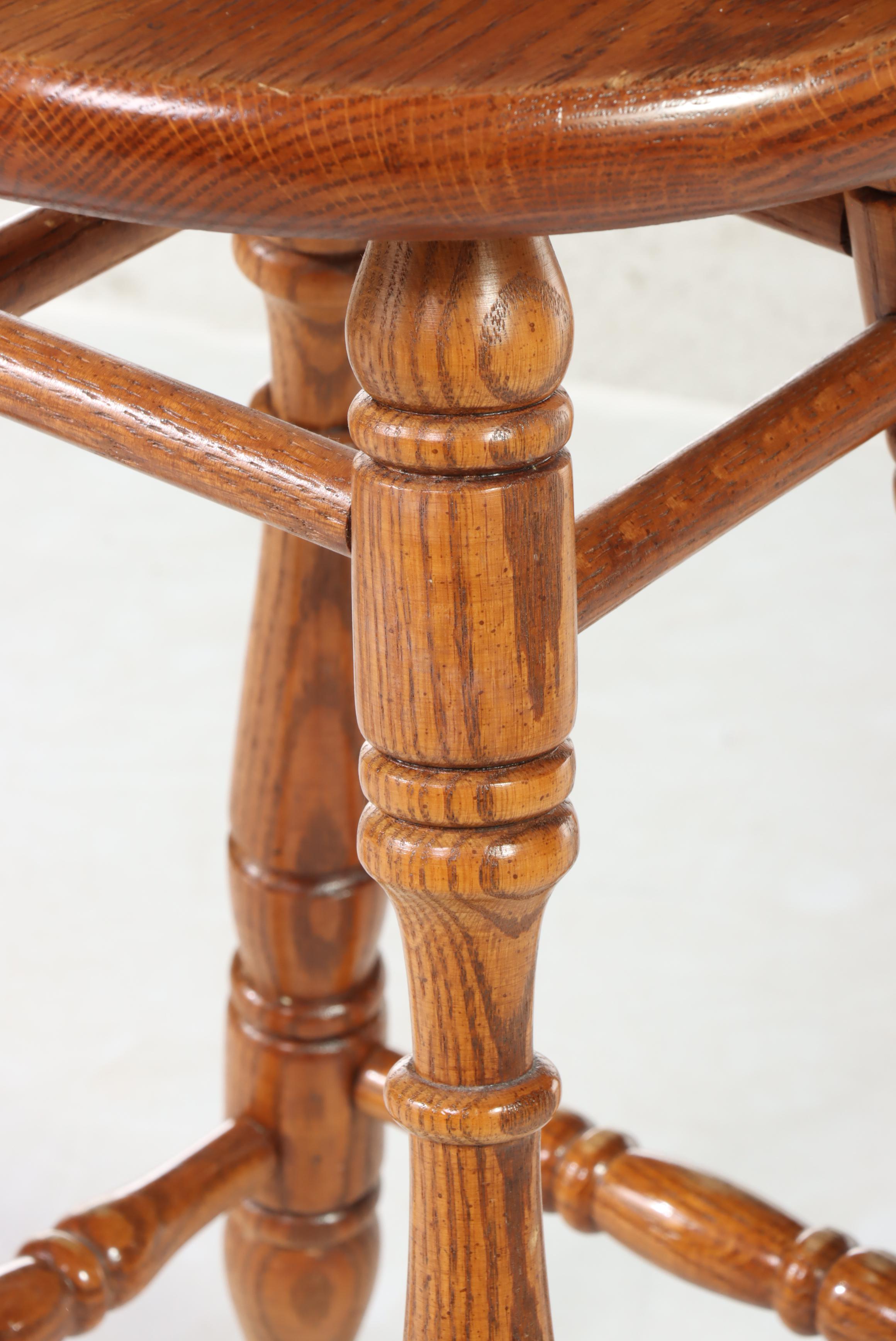 Five Tell City Chair Co. Colonial Style Oak Counter Stools, Late 20th Century
