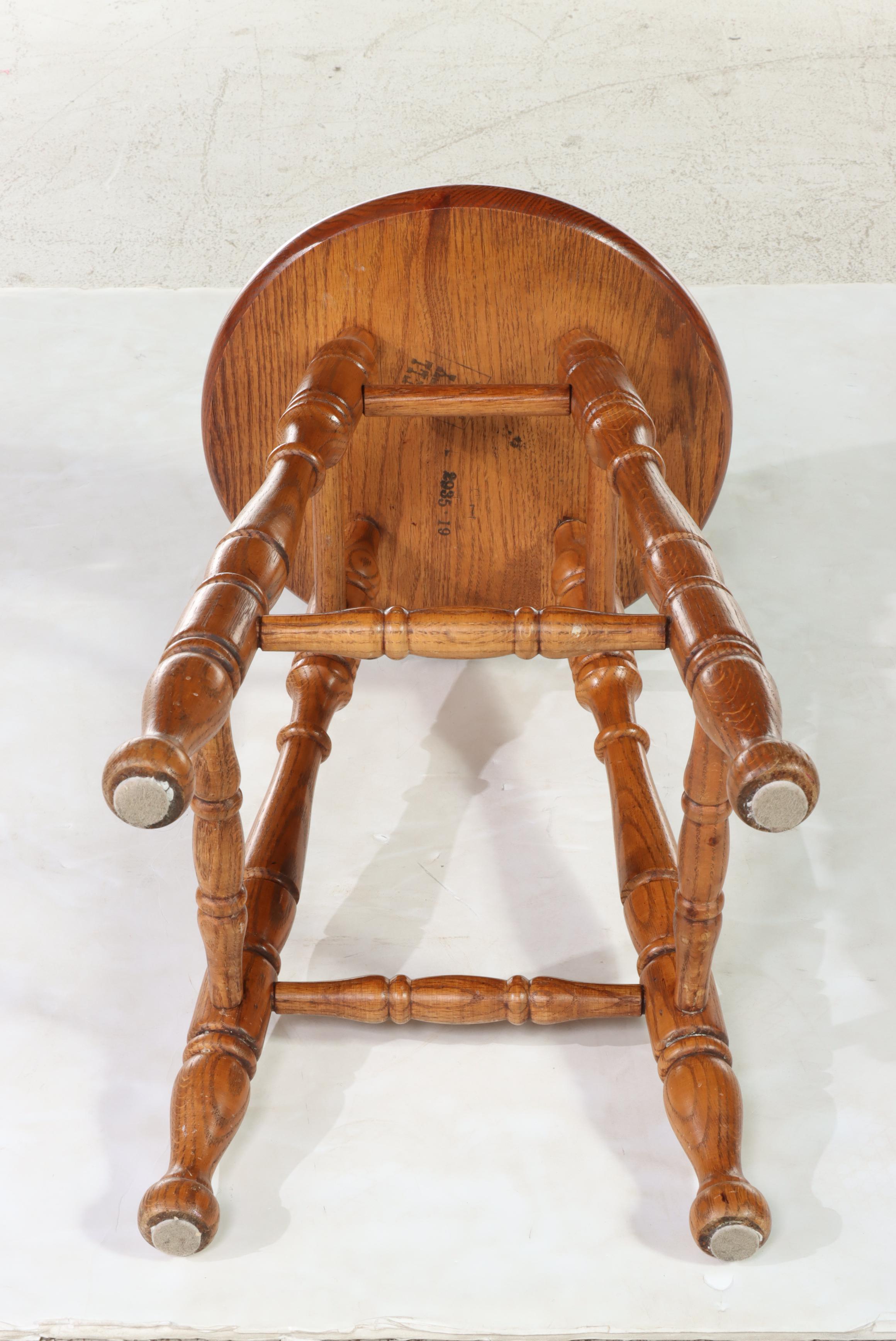 Five Tell City Chair Co. Colonial Style Oak Counter Stools, Late 20th Century
