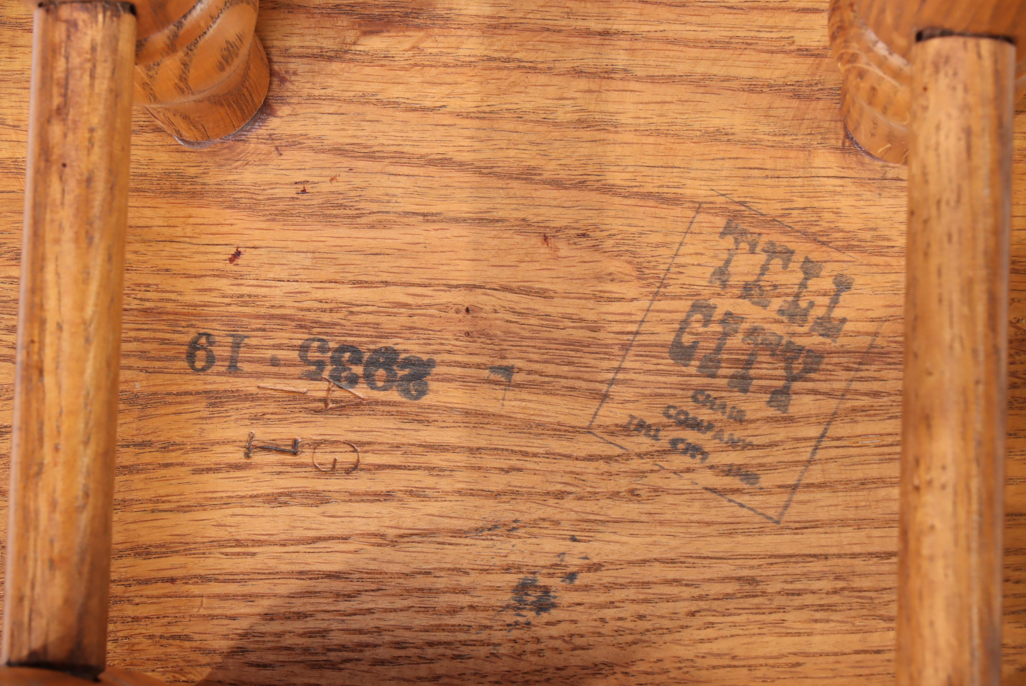 Five Tell City Chair Co. Colonial Style Oak Counter Stools, Late 20th Century