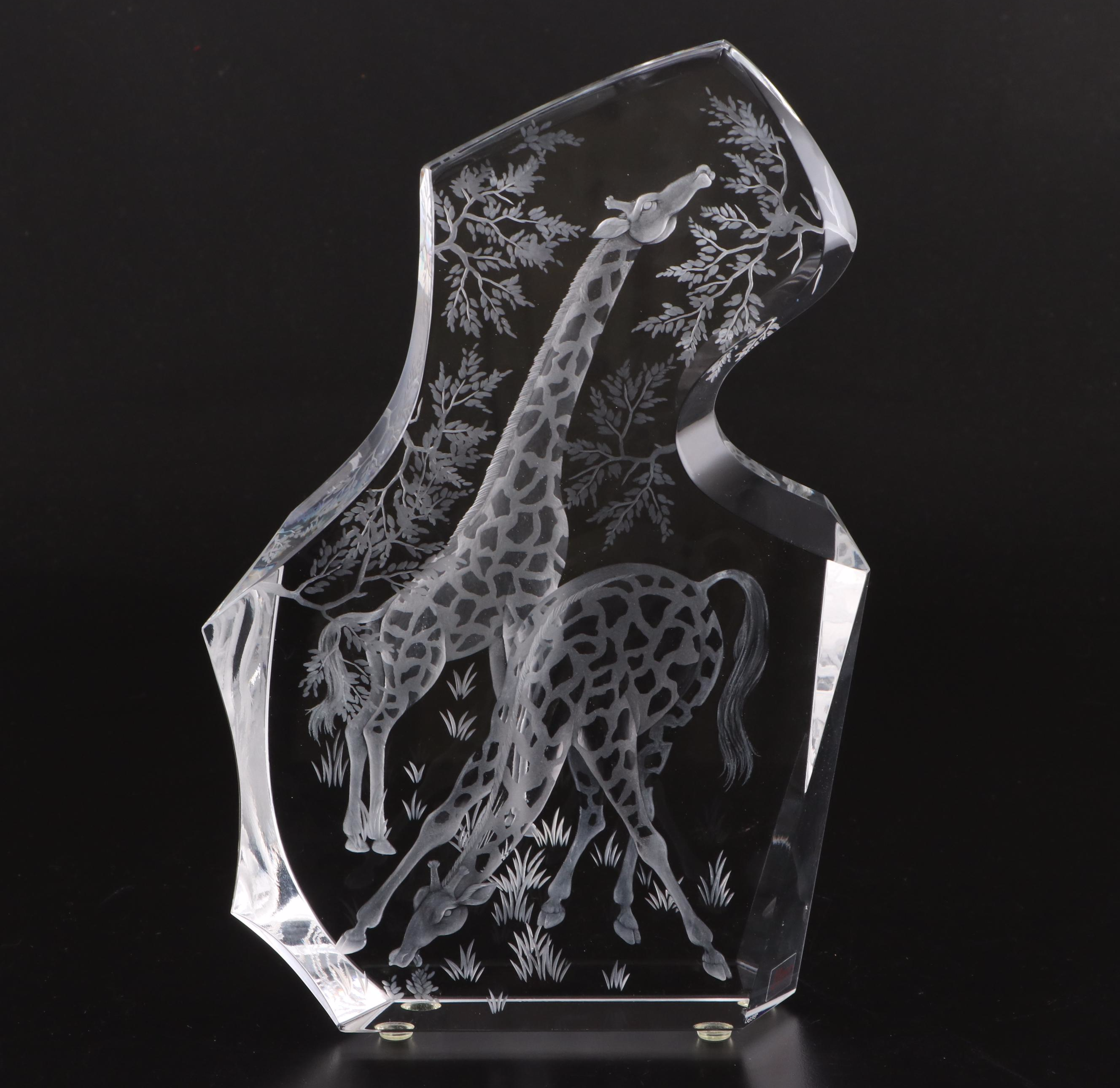 Moser Cut and Engraved Crystal Giraffe Figure, 2005