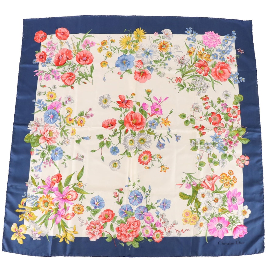 Christian Dior Floral Silk Twill Scarf