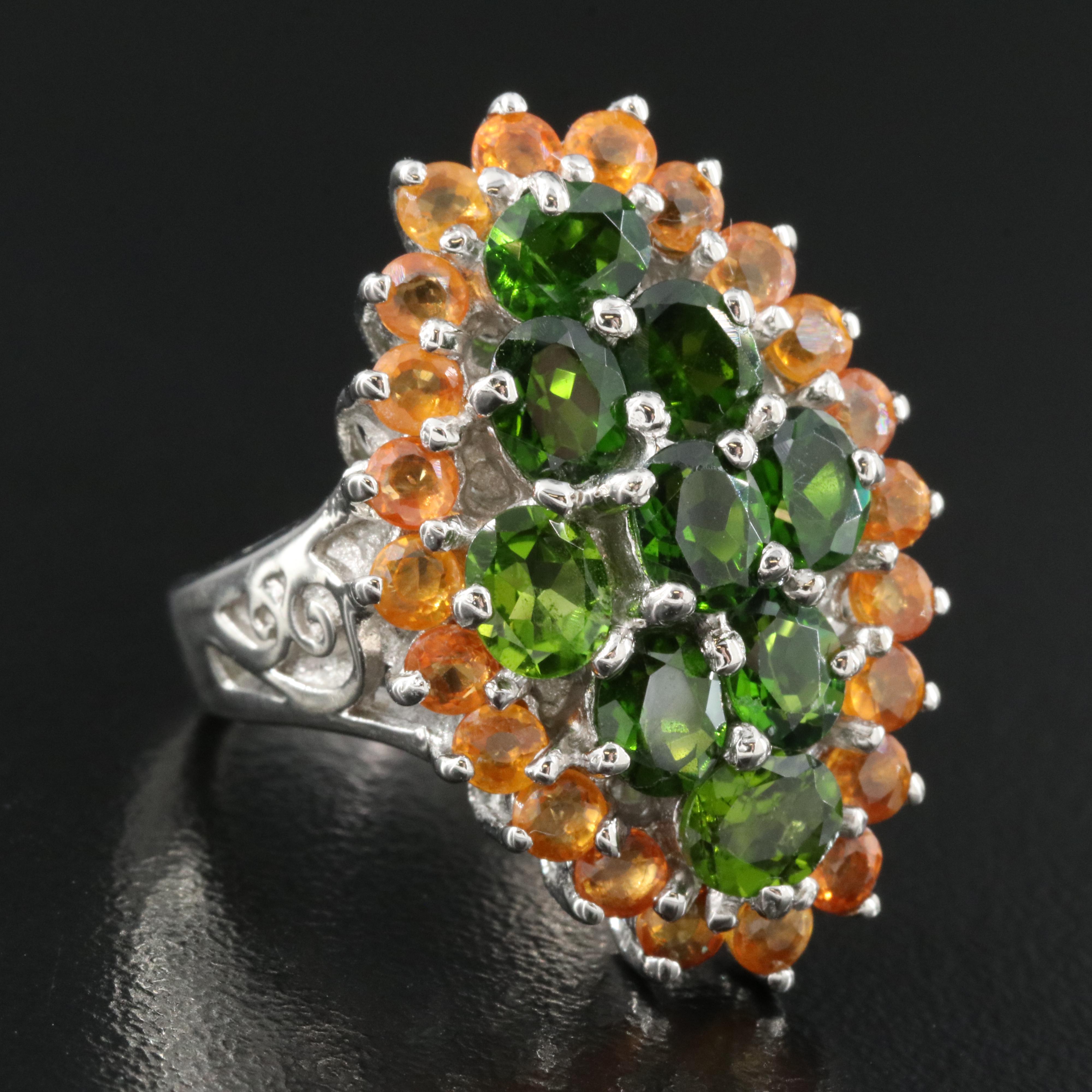Sterling Diopside and Sapphire Ring