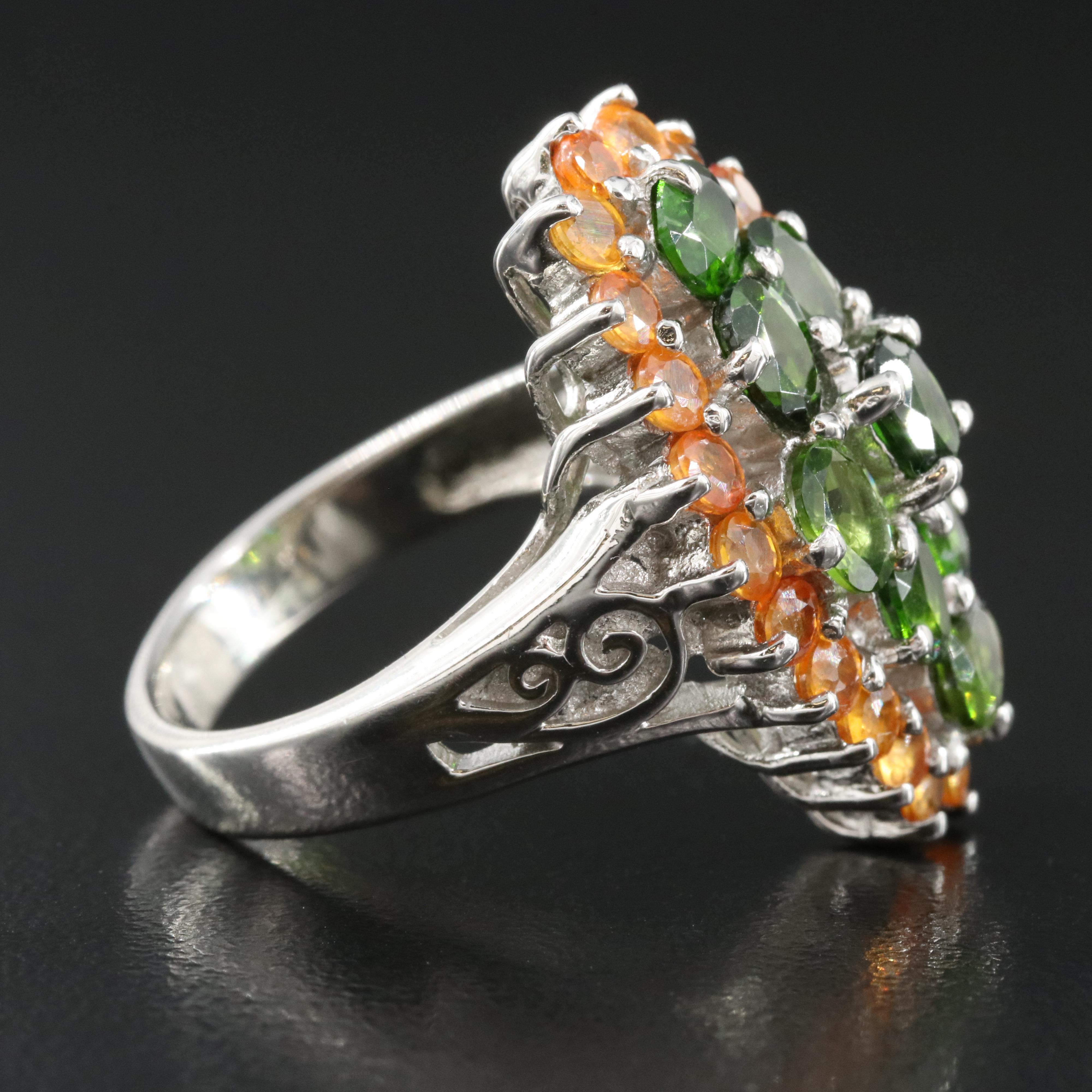 Sterling Diopside and Sapphire Ring