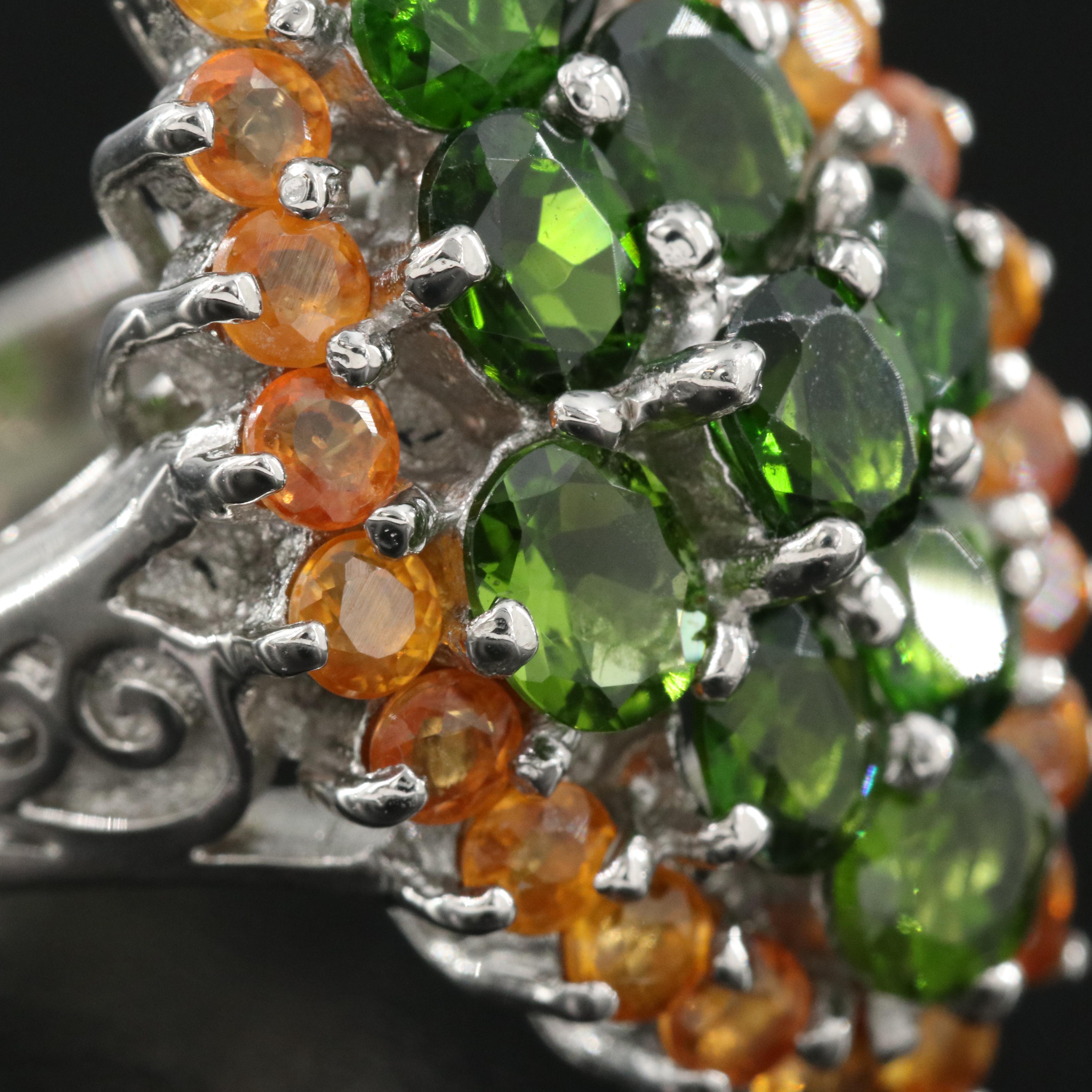 Sterling Diopside and Sapphire Ring