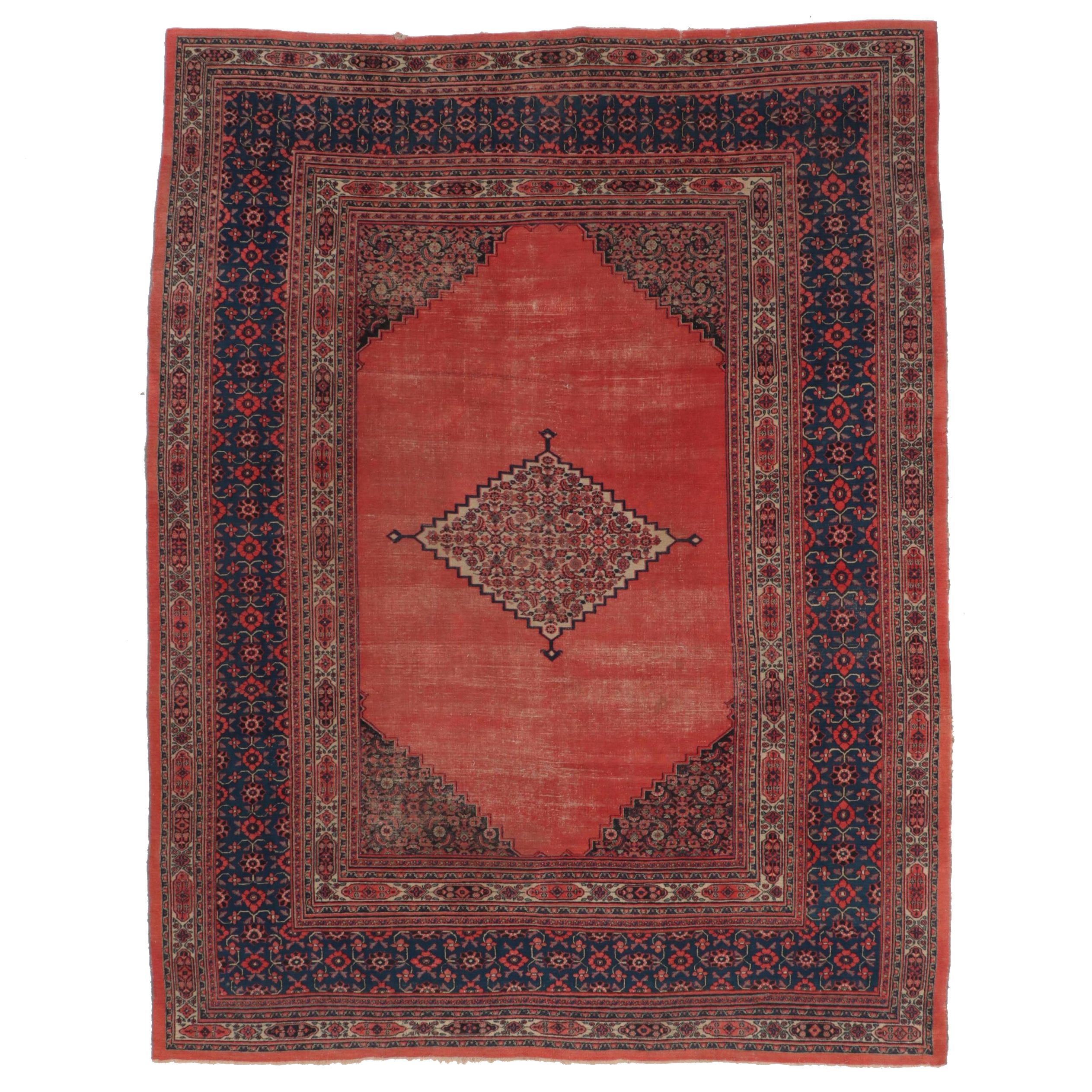 10'8 x 13'2 Hand-Knotted Persian Bijar Area Rug, Semi-Antique