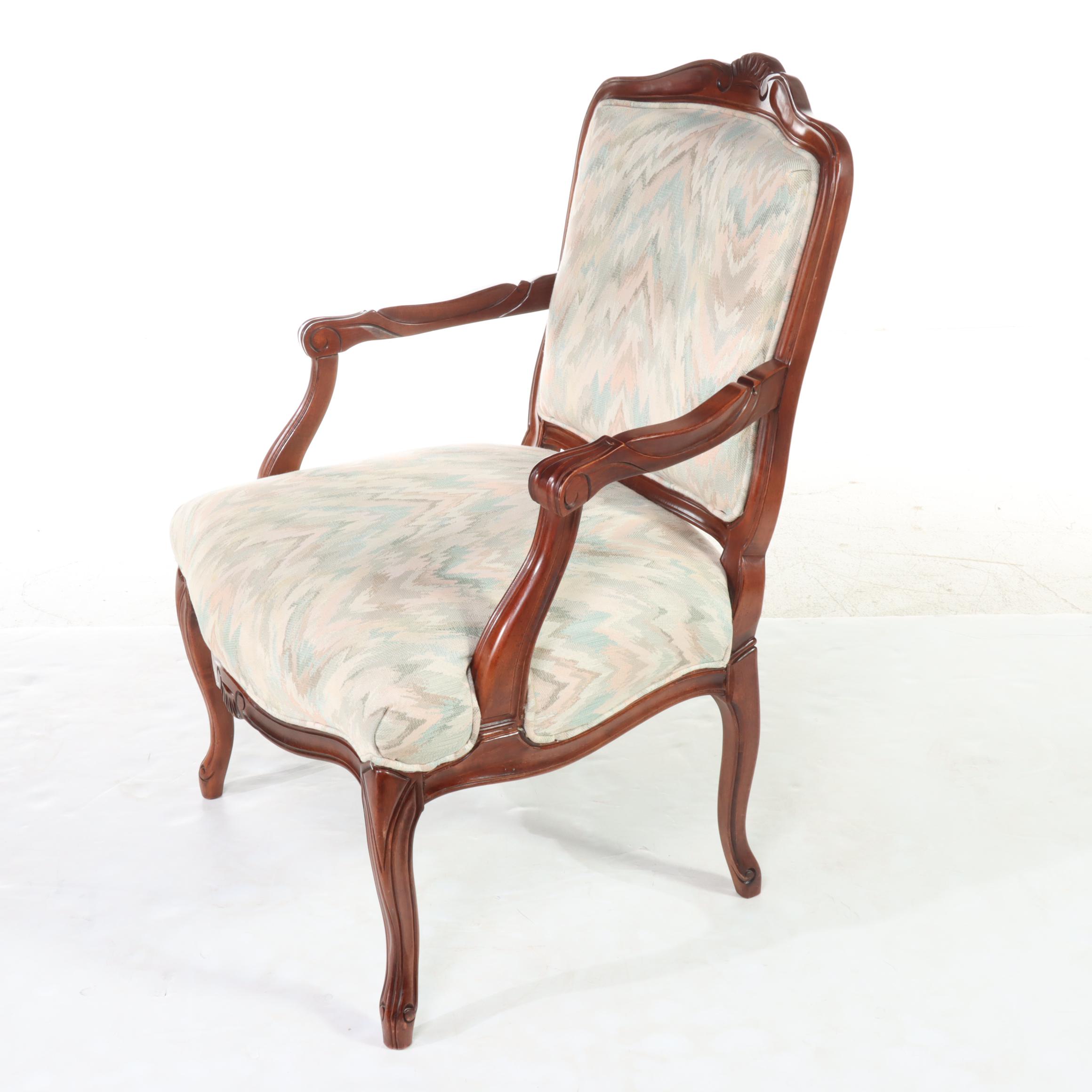 Sam Moore Furniture Louis XV Style Maple and Custom-Upholstered Fauteuil
