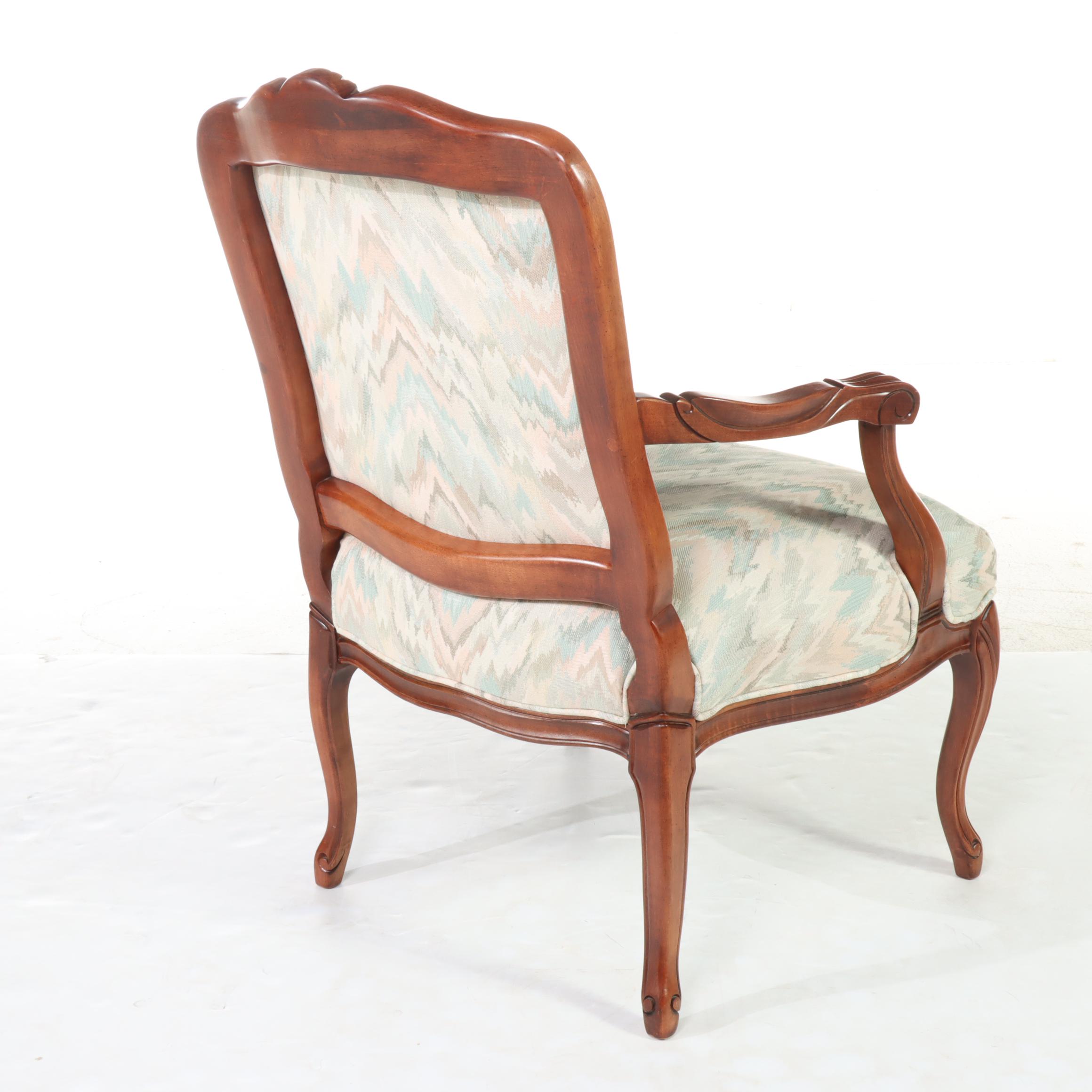 Sam Moore Furniture Louis XV Style Maple and Custom-Upholstered Fauteuil