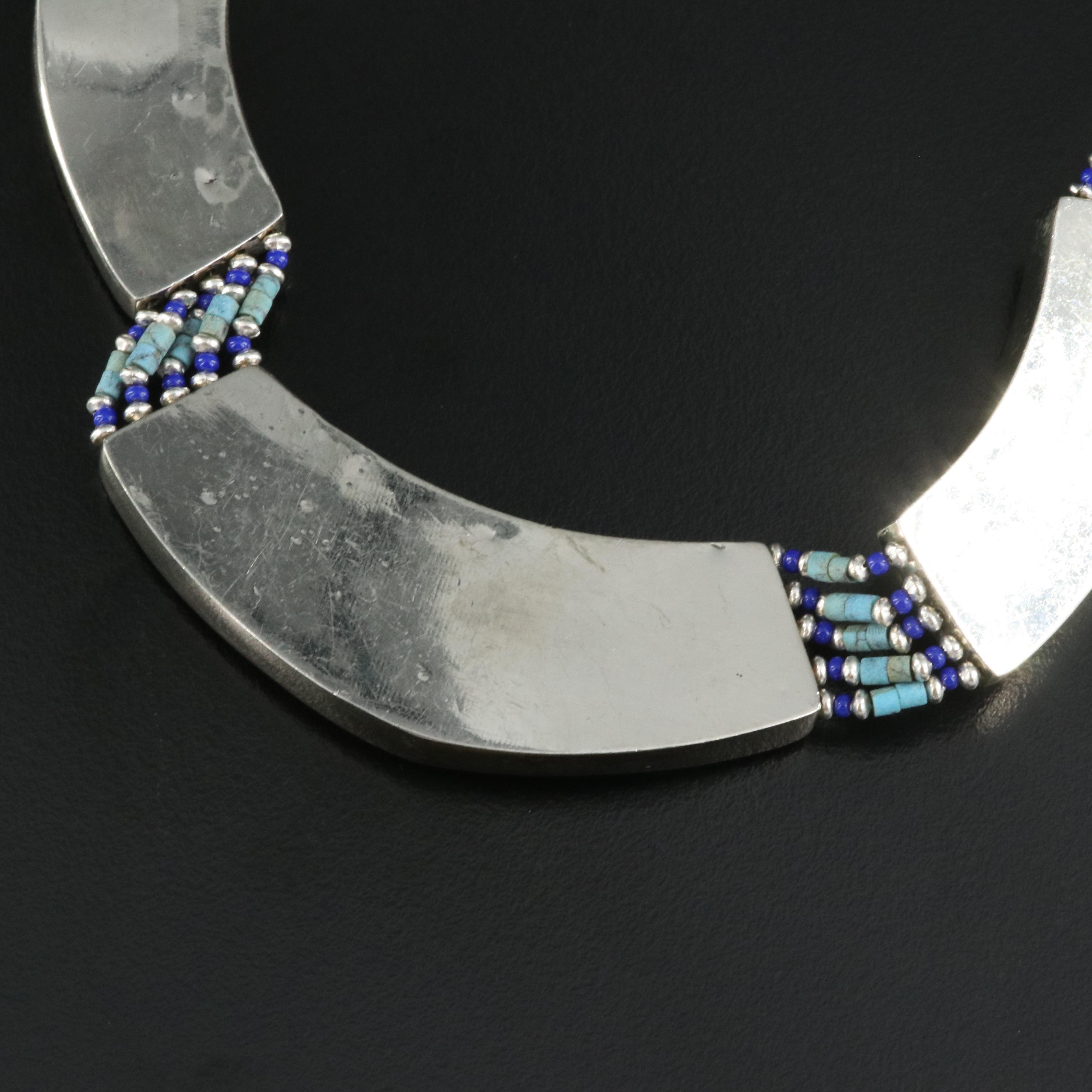 Inlay Necklace Including Chip Stone, Faux Turquoise and Faux Lapis Lazuli