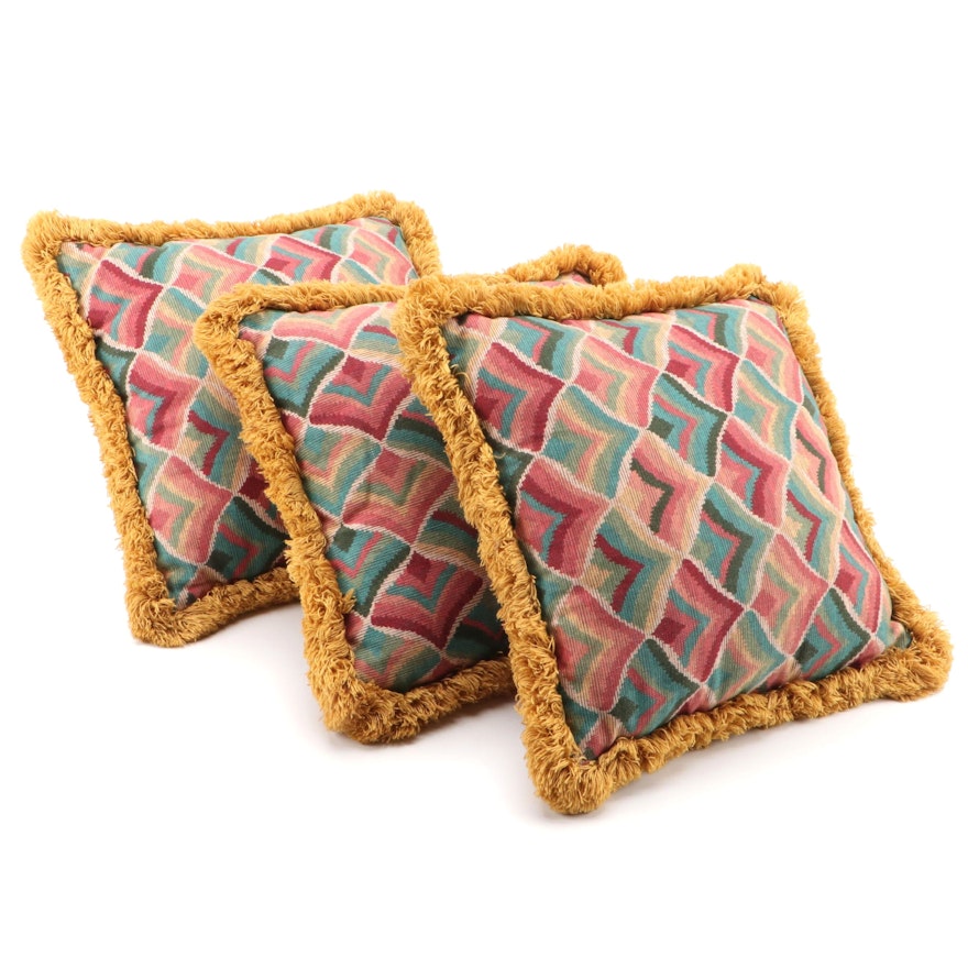 Bargello Print Tapestry Weave Accent Pillows With Brush Fringe