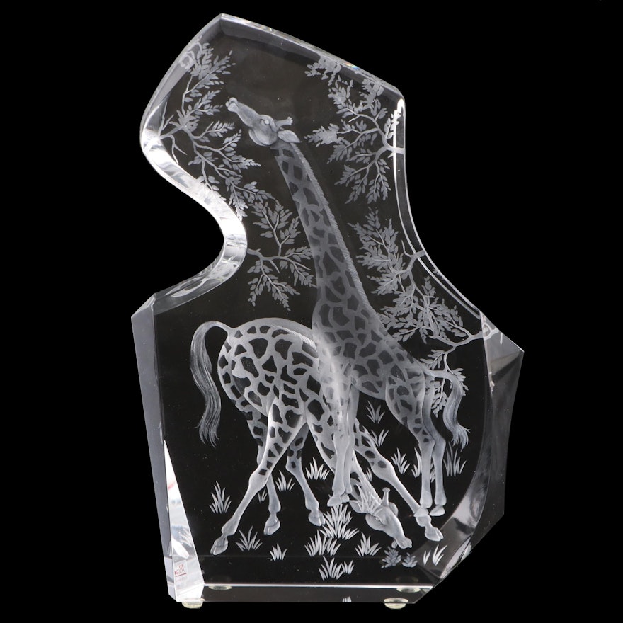 Moser Cut and Engraved Crystal Giraffe Figure, 2005