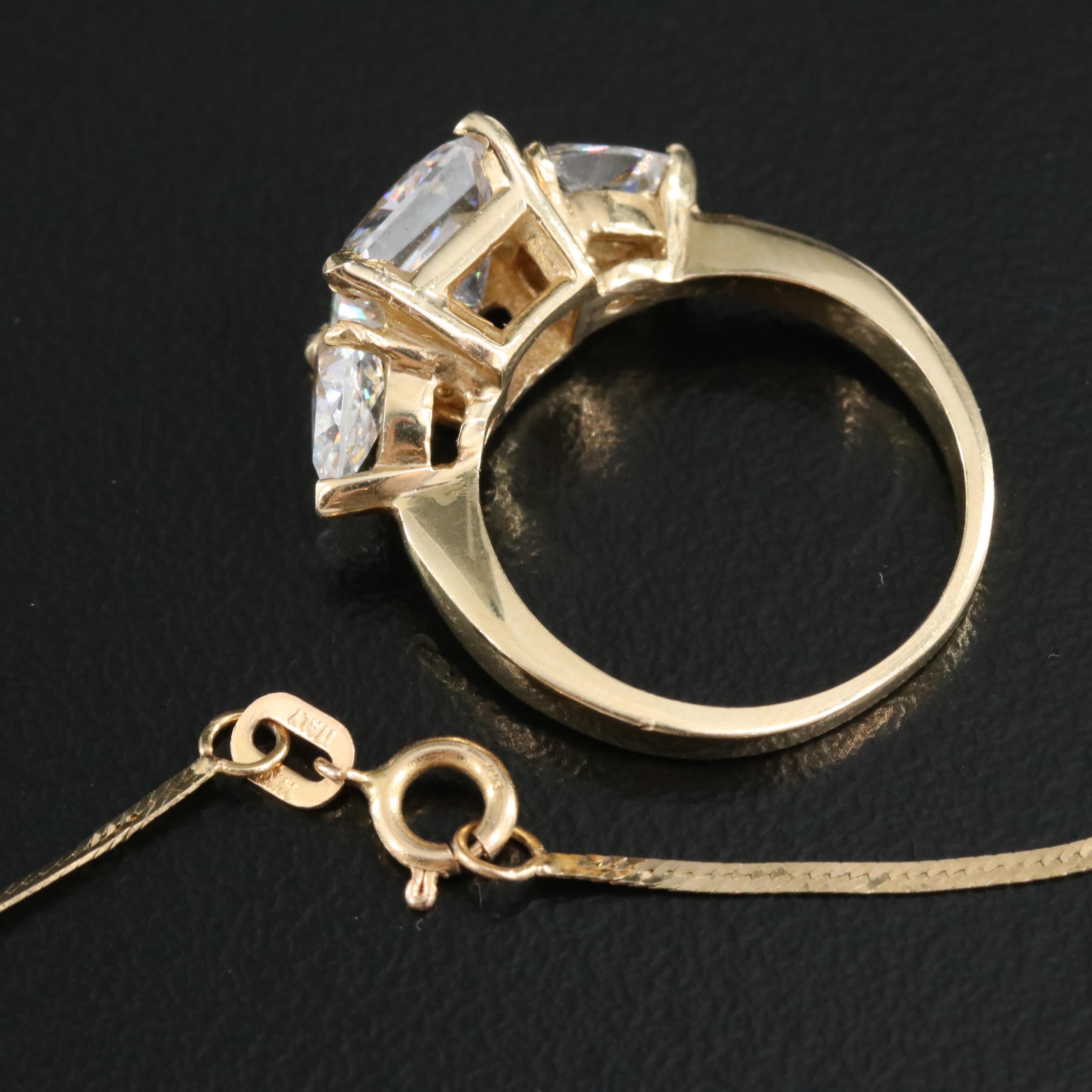 14K Cubic Zirconia Ring with 14K Herringbone Necklace
