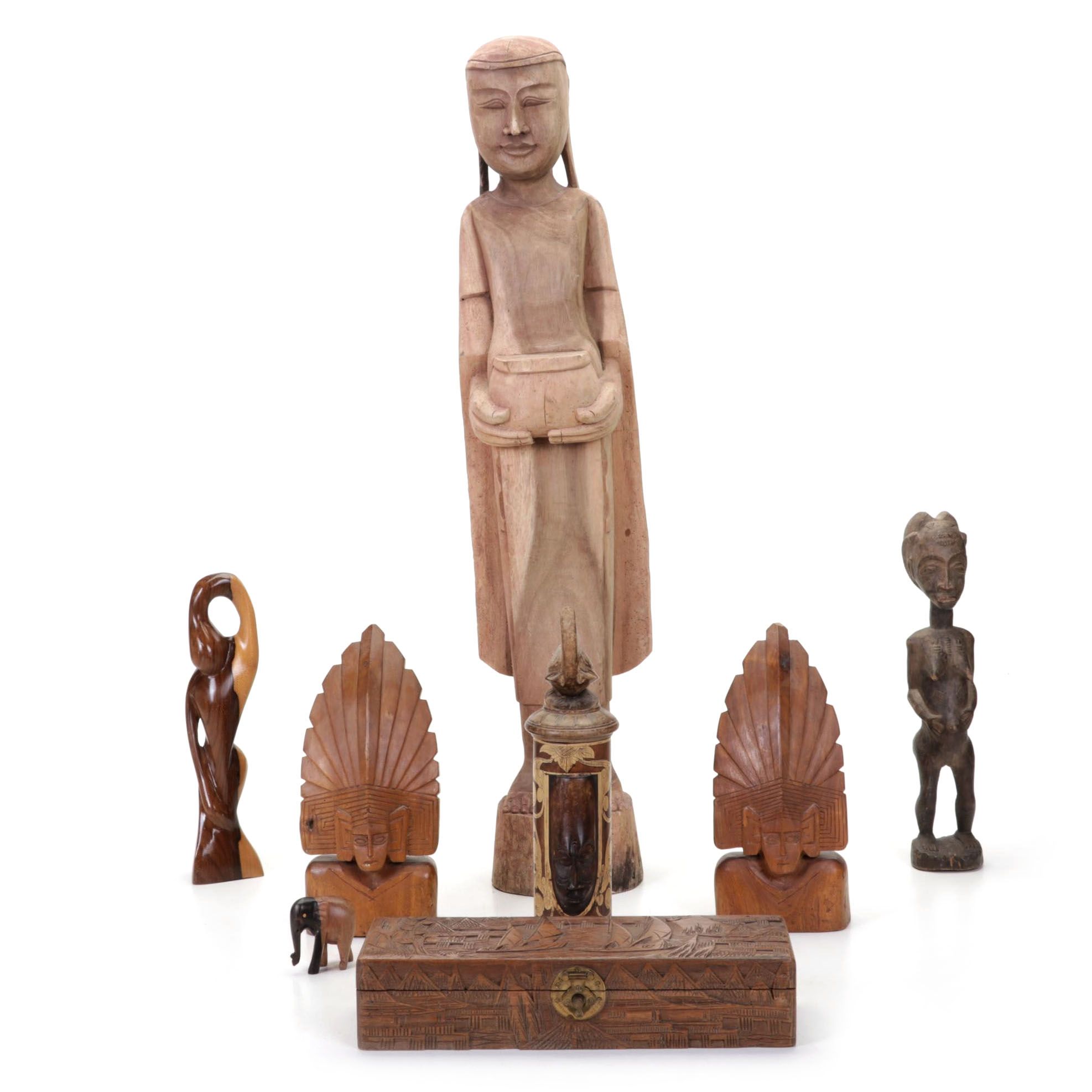 Gene Hamby Bookends with International Wood Art Carvings