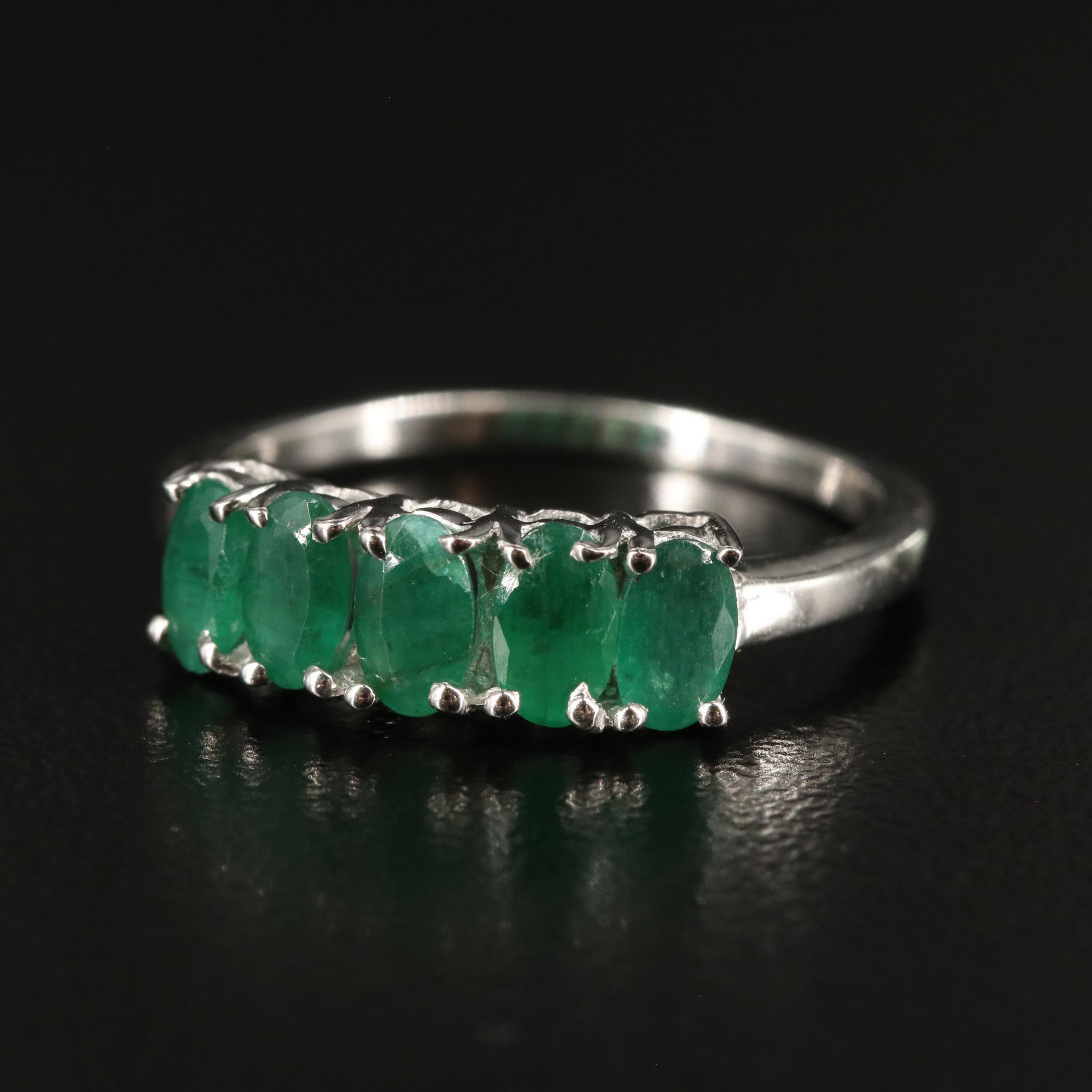 Sterling Emerald Five Stone Ring