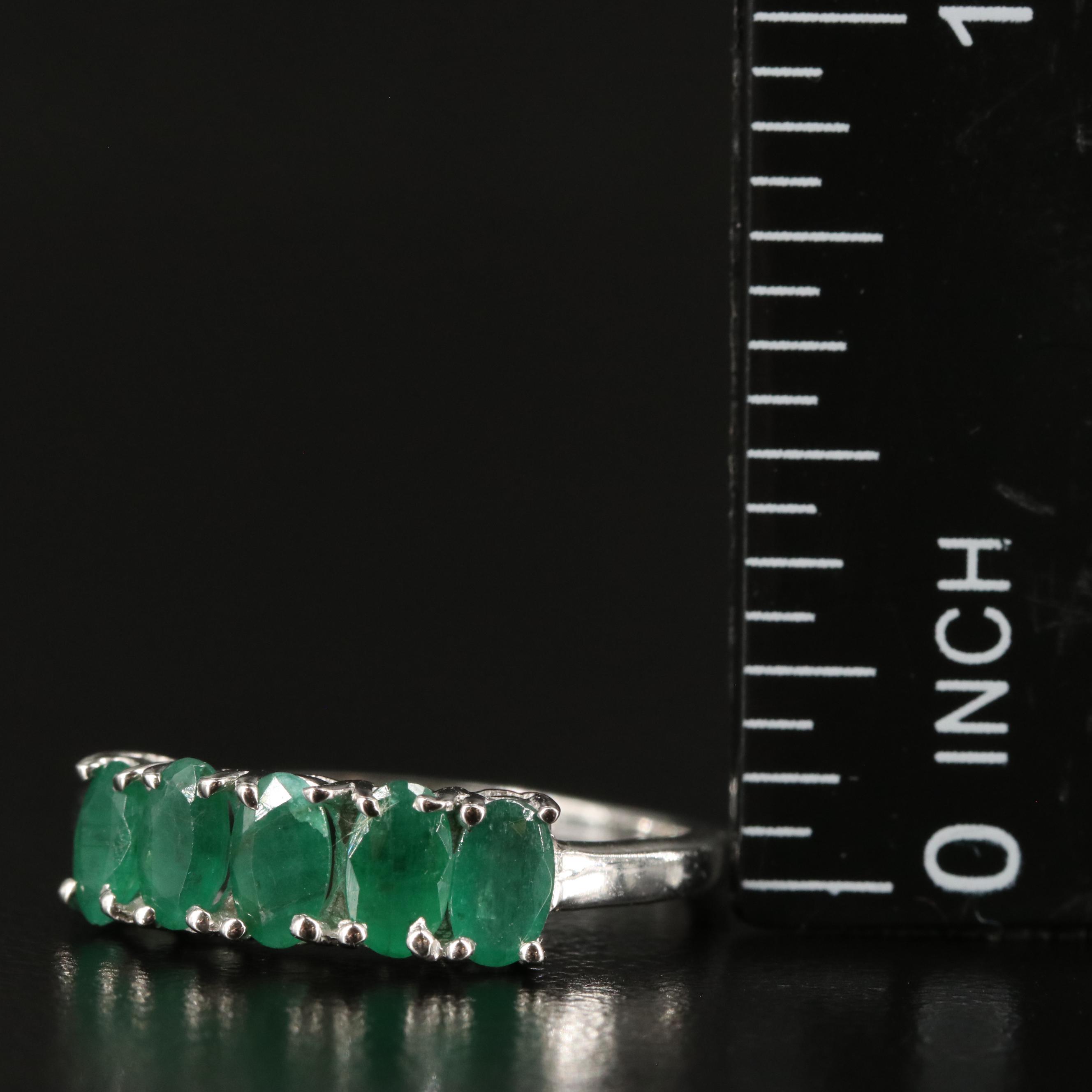 Sterling Emerald Five Stone Ring