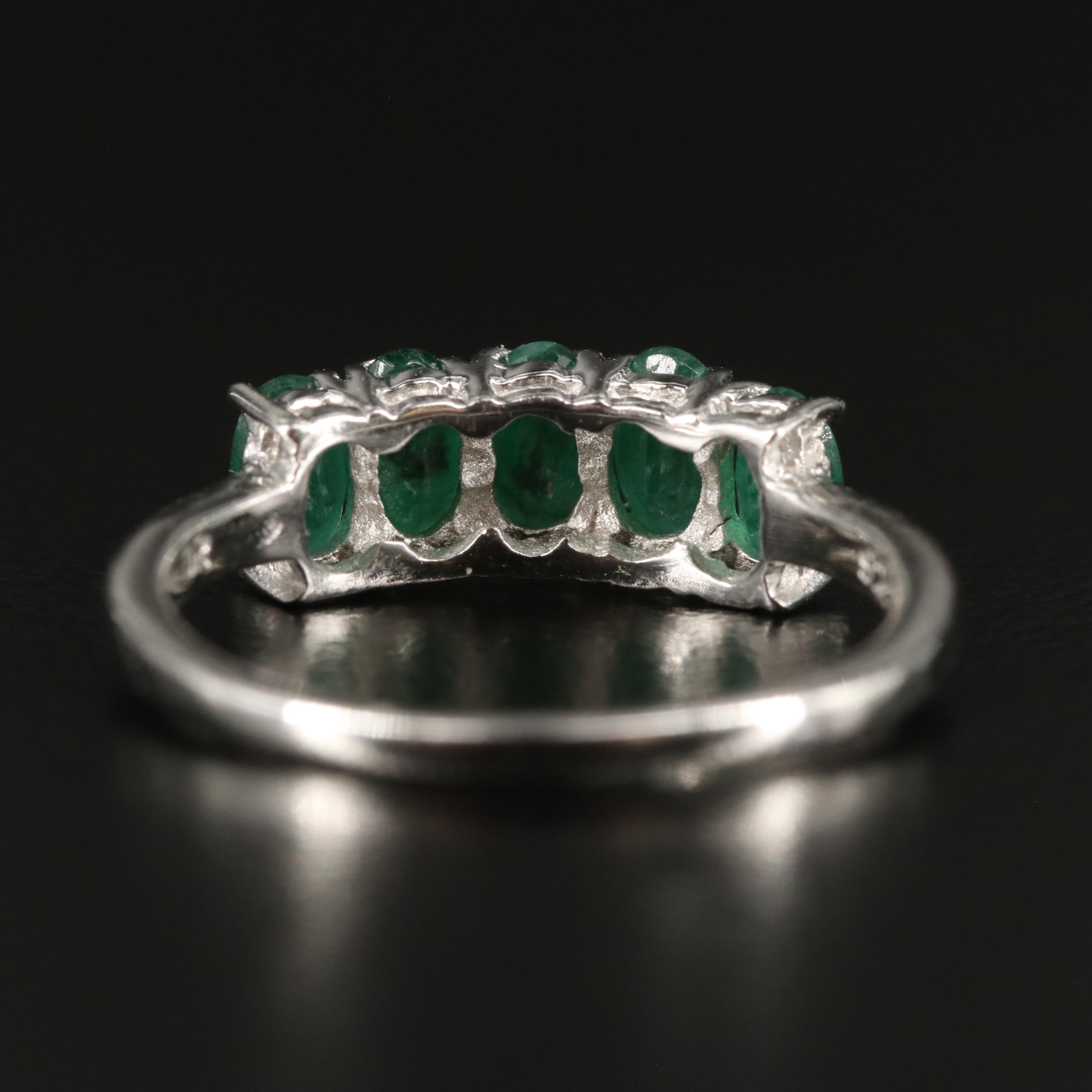 Sterling Emerald Five Stone Ring
