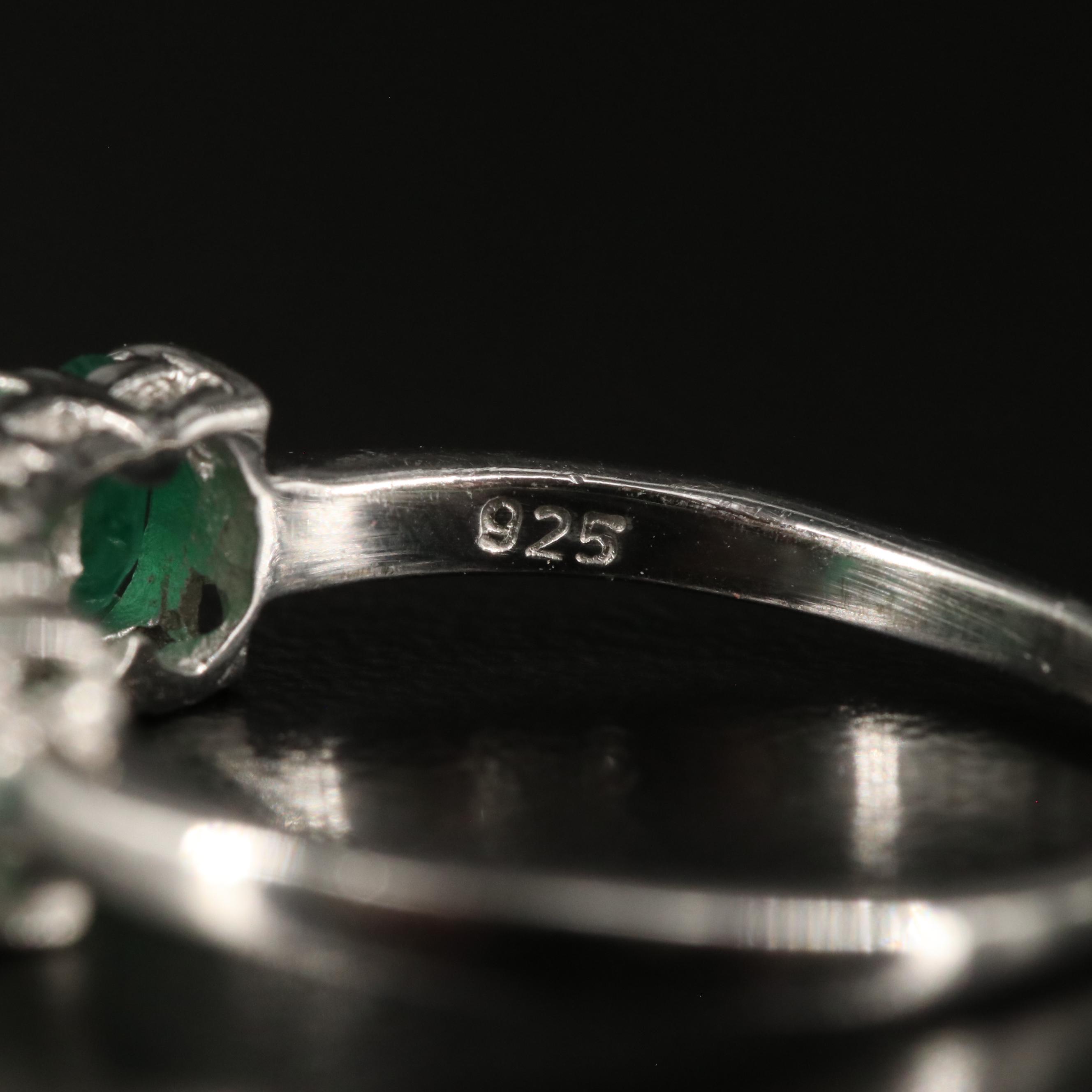 Sterling Emerald Five Stone Ring