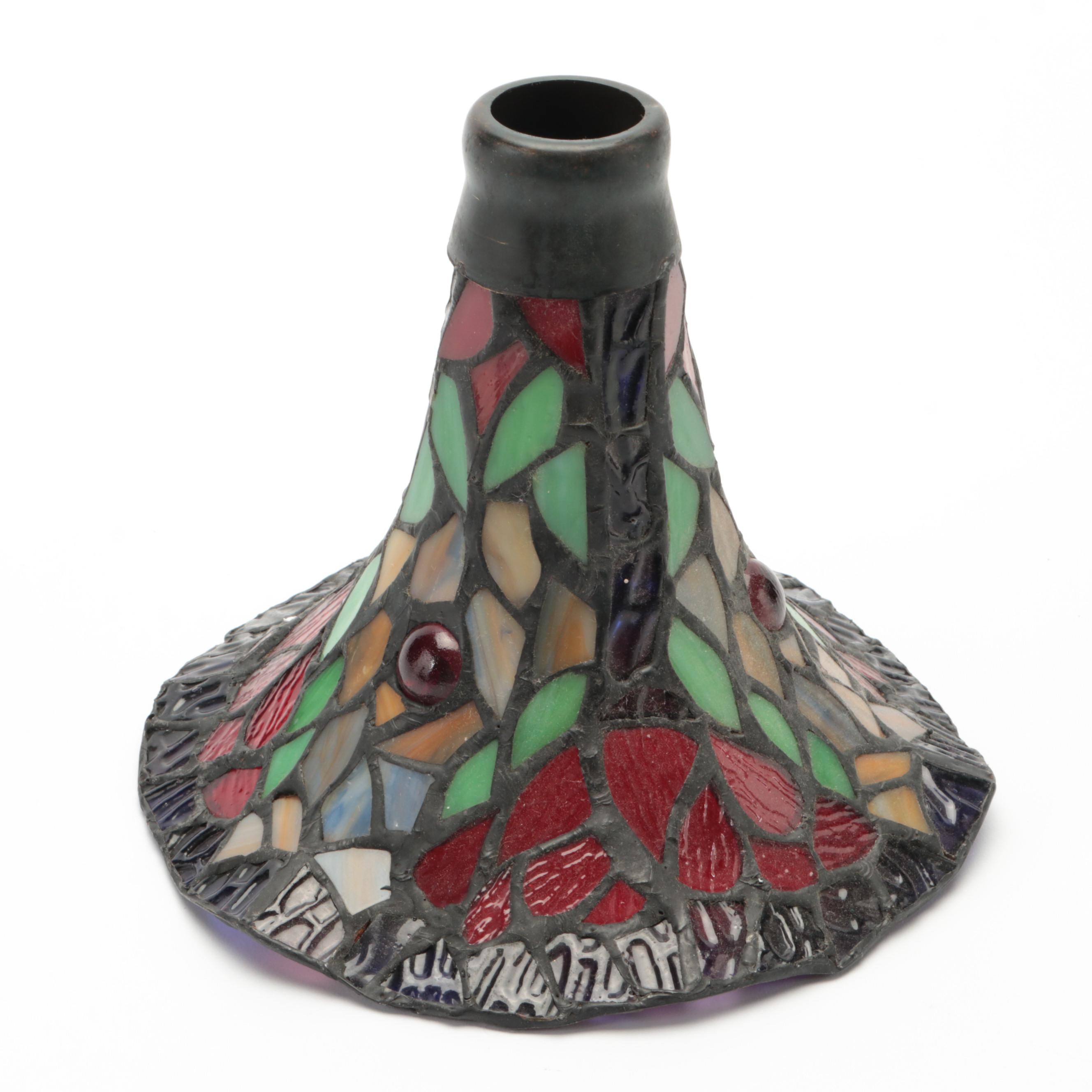 Gramophone Style Table Lamp with Slag Glass Shade with Wood Book-Form Box