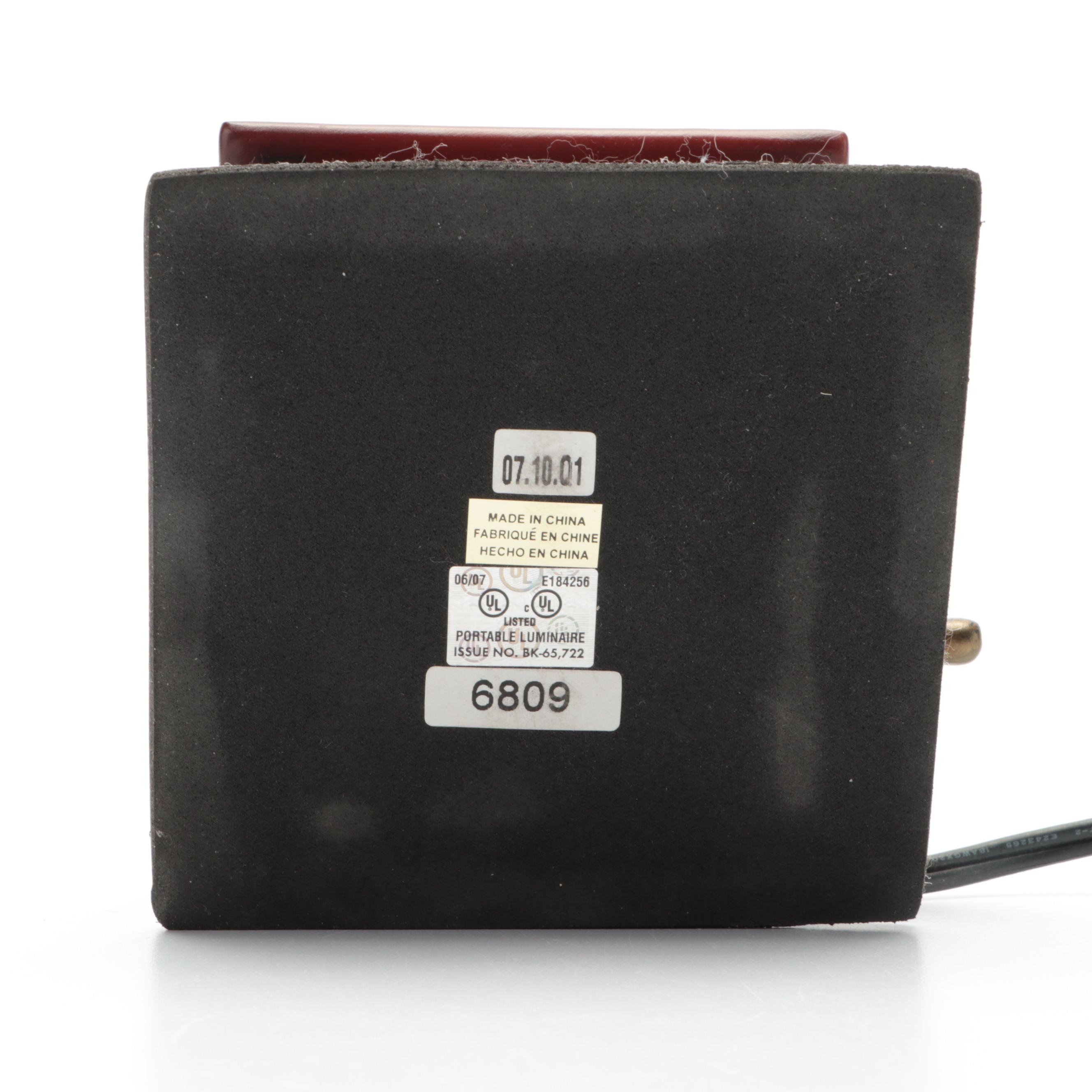 Gramophone Style Table Lamp with Slag Glass Shade with Wood Book-Form Box