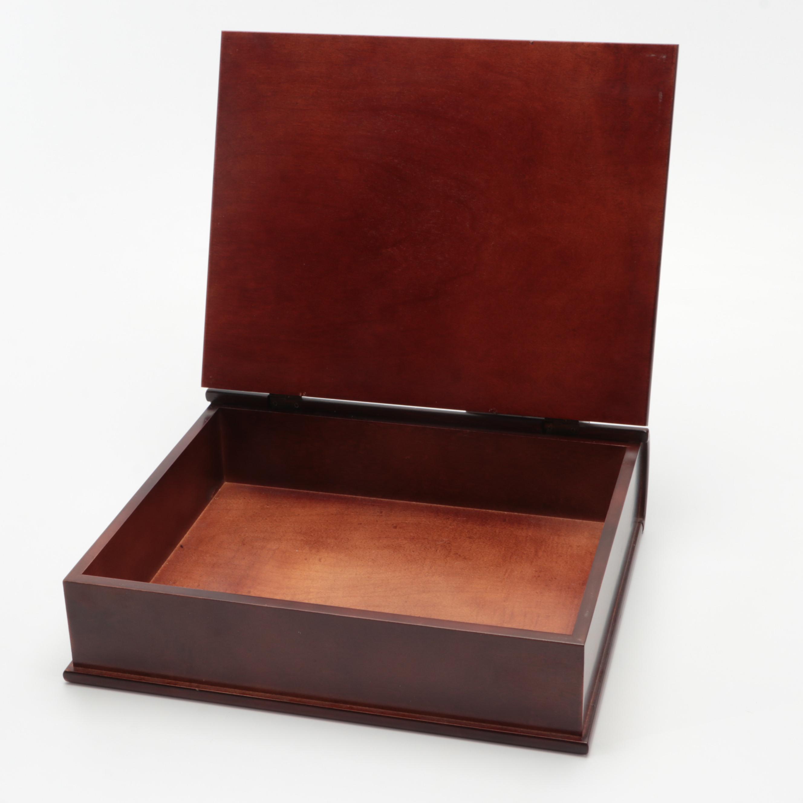 Gramophone Style Table Lamp with Slag Glass Shade with Wood Book-Form Box