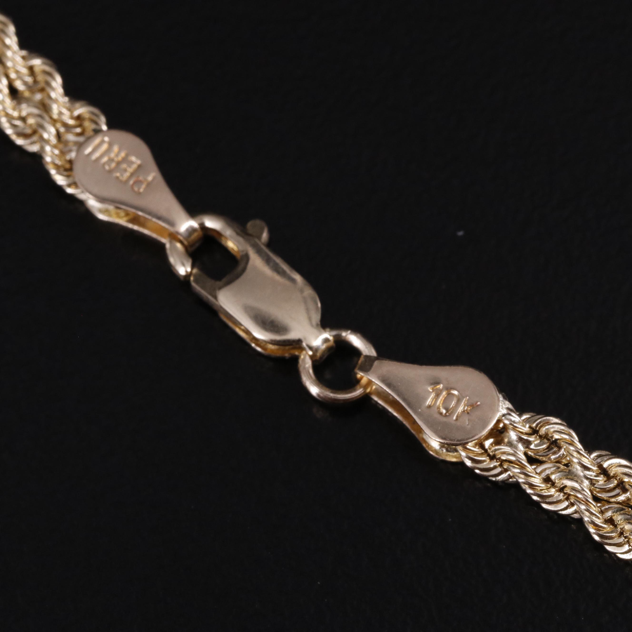 10K Double French Rope Chain Heart Necklace