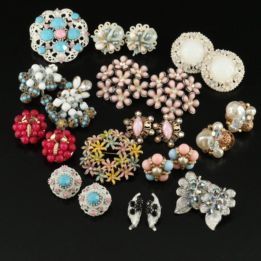 Vintage Summertime Earrings and Brooch Grouping