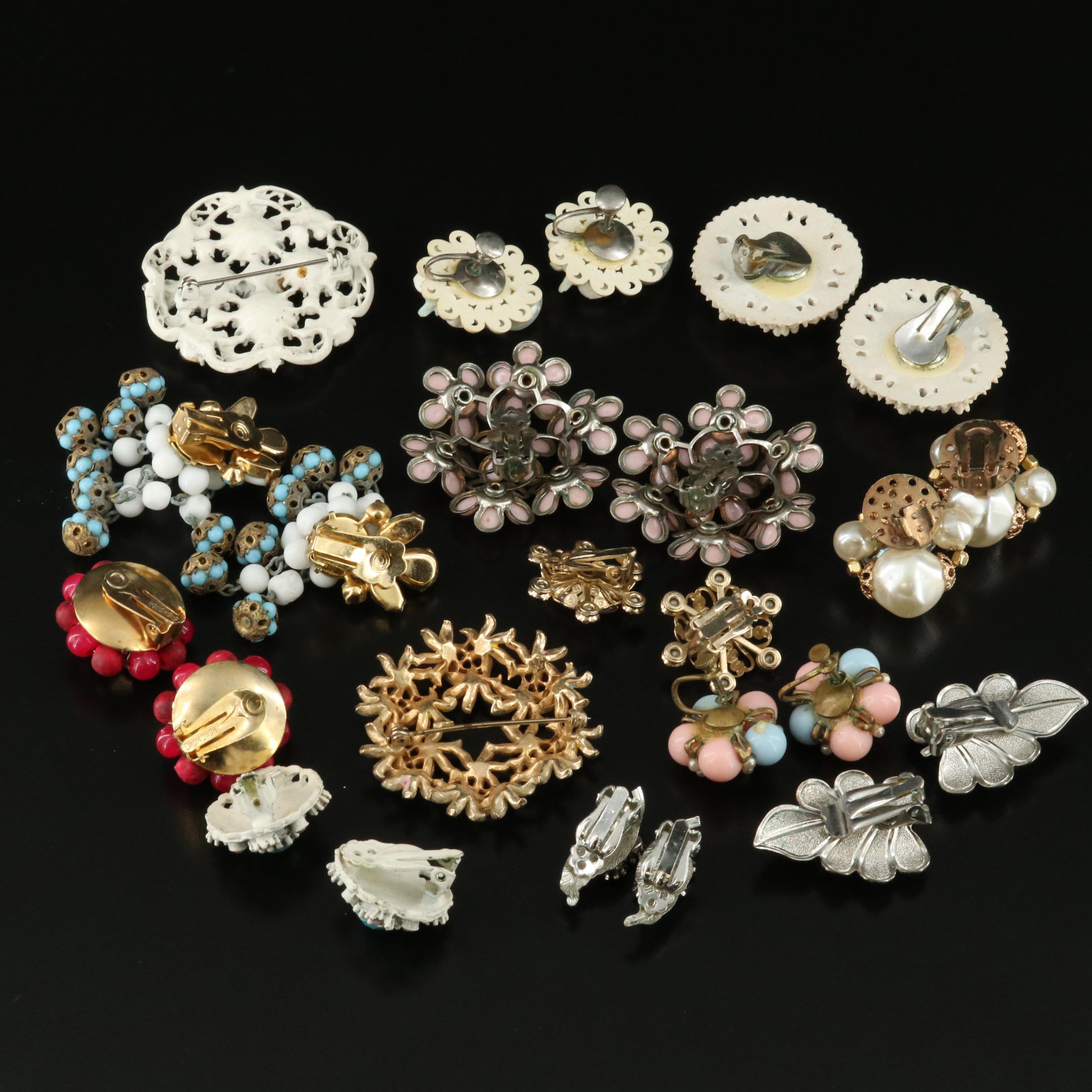 Vintage Summertime Earrings and Brooch Grouping