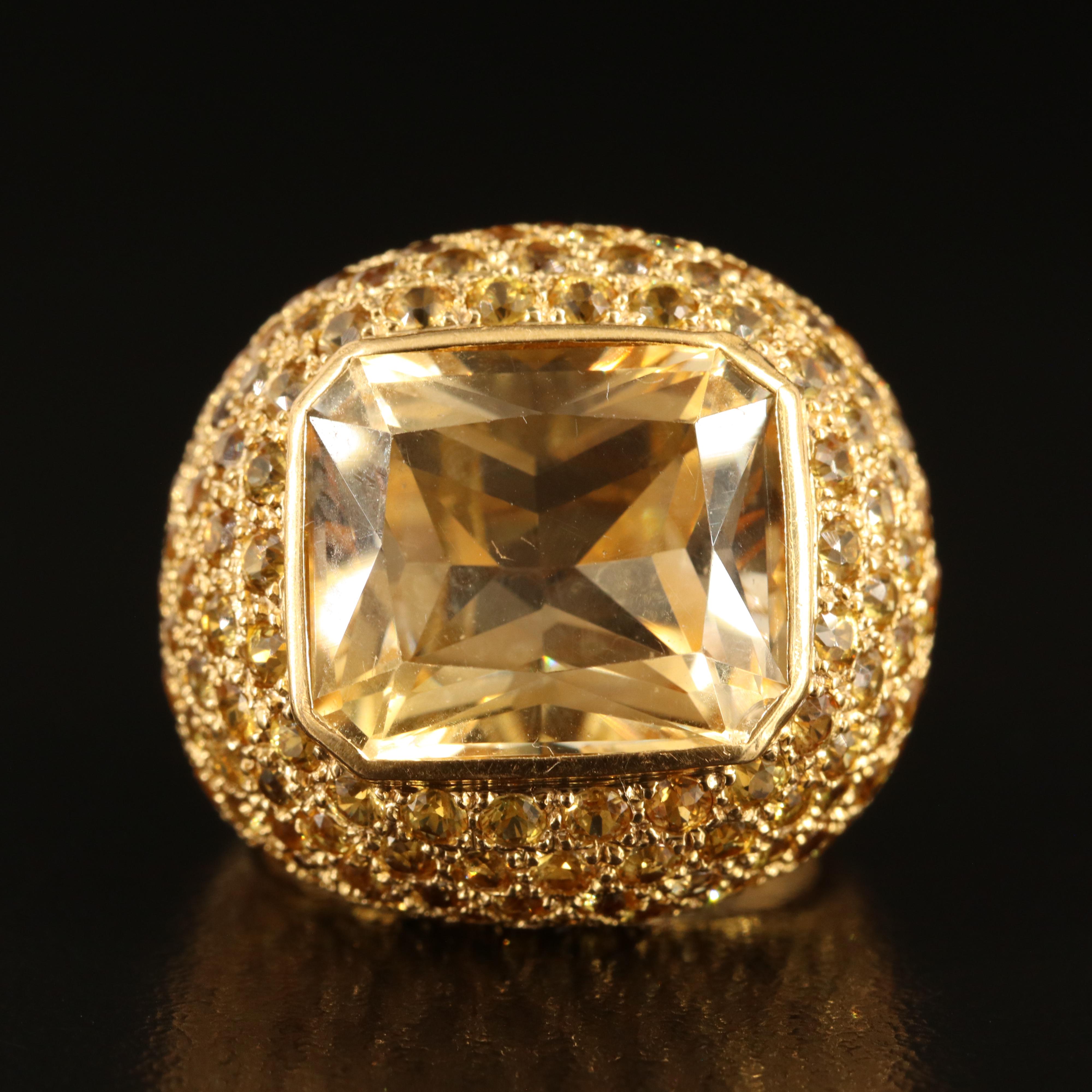 18K Citrine and Pavé Yellow Sapphire Bombé Ring
