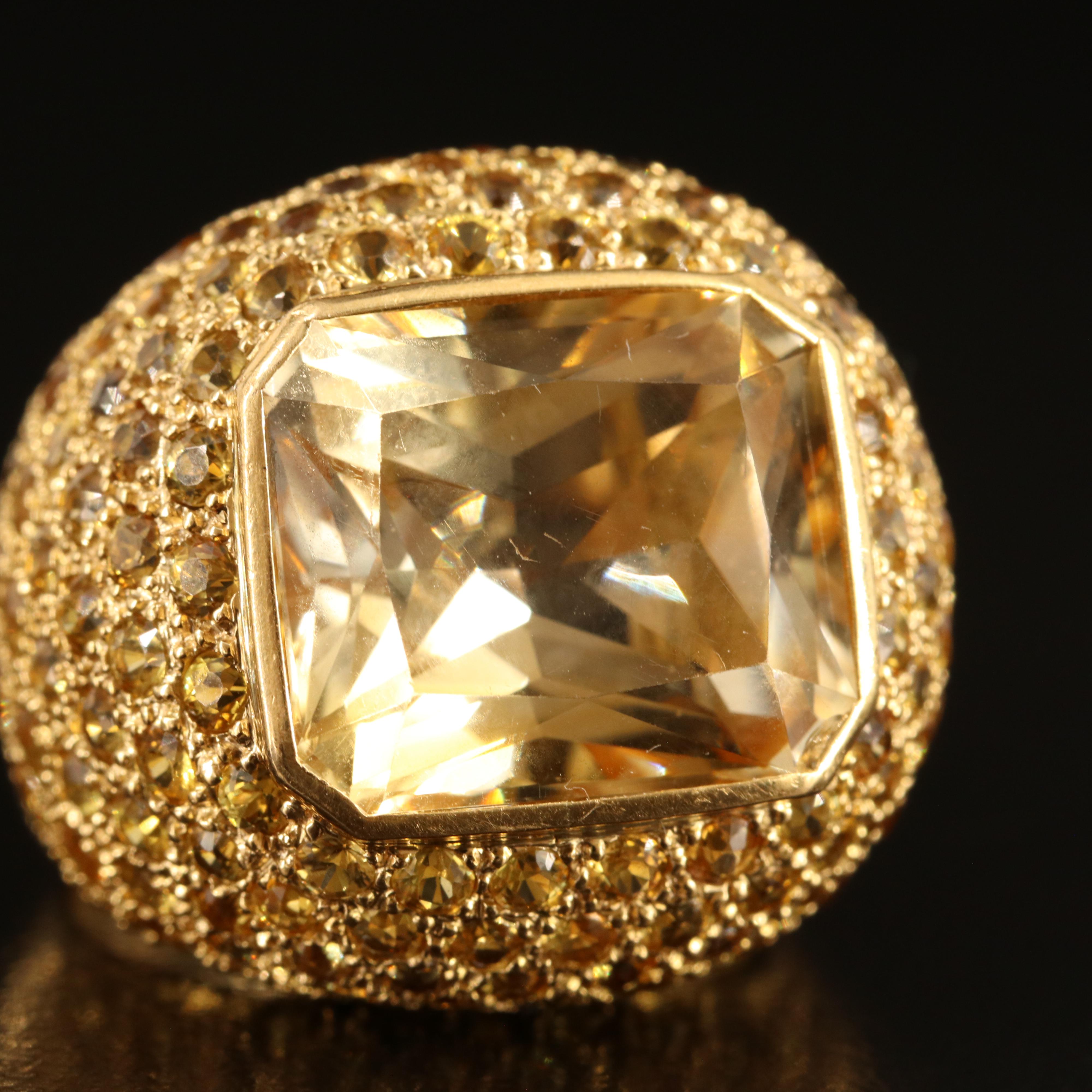 18K Citrine and Pavé Yellow Sapphire Bombé Ring
